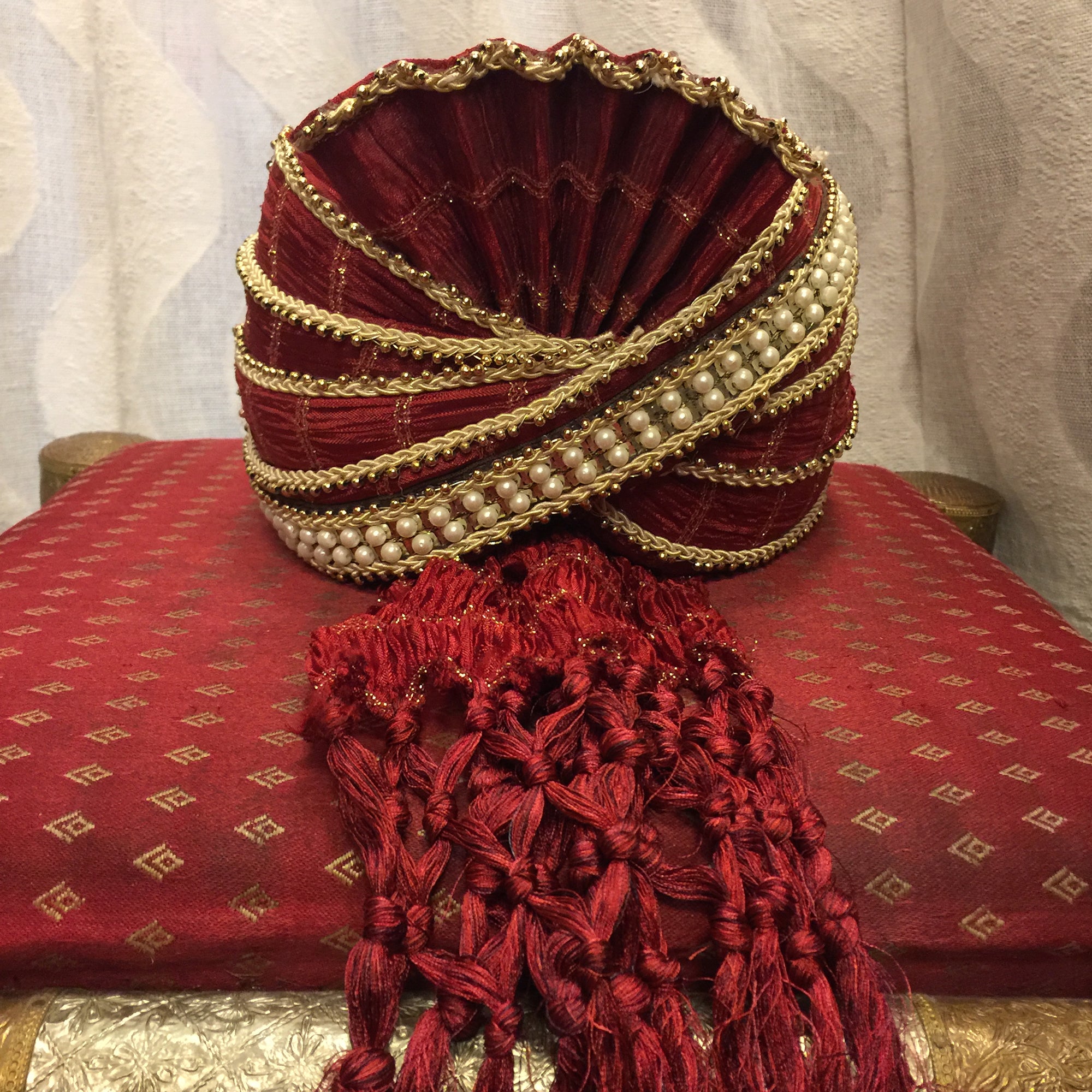 Boys Maroon Red with Gold Pagri - Vintage India NYC