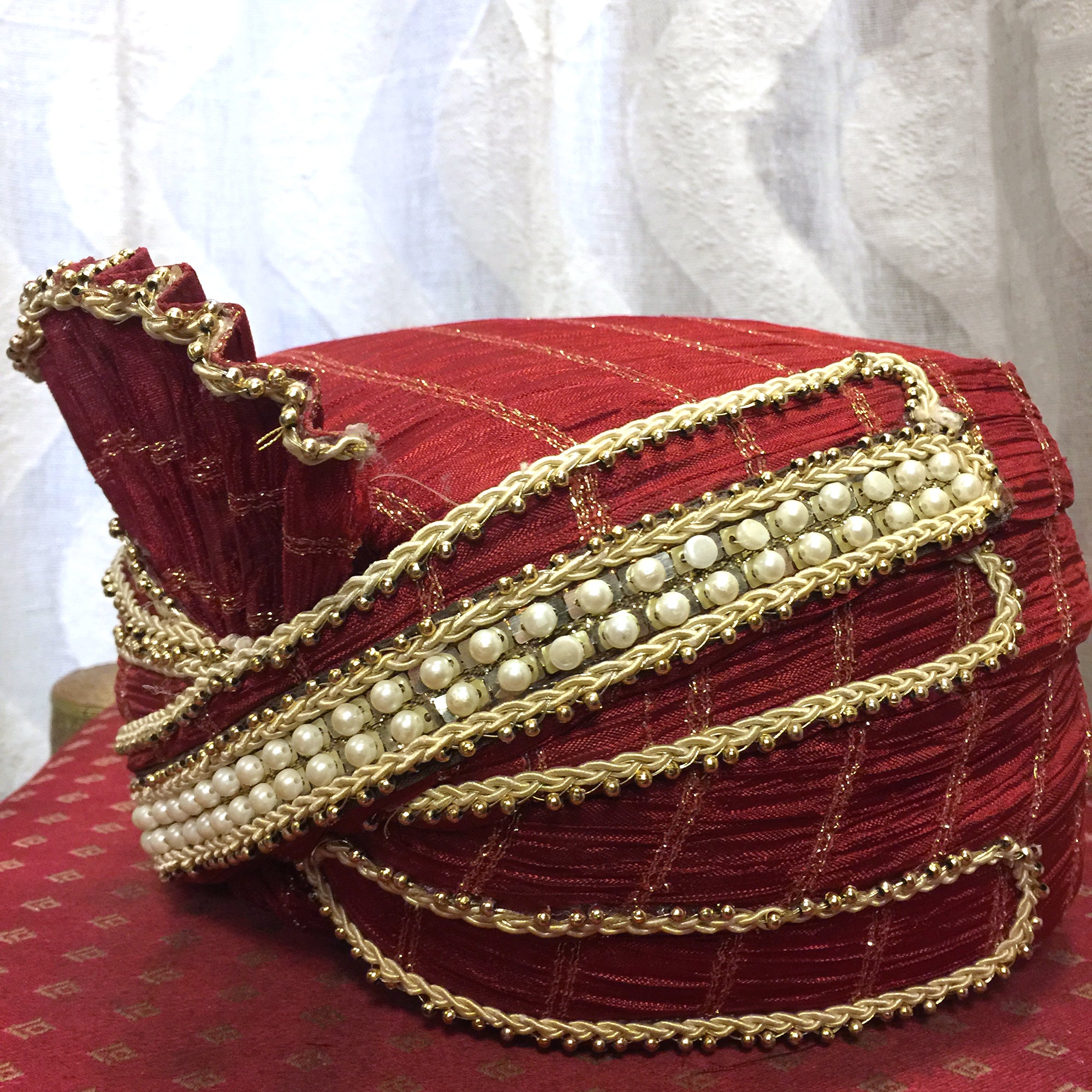 Boys Maroon Red with Gold Pagri - Vintage India NYC