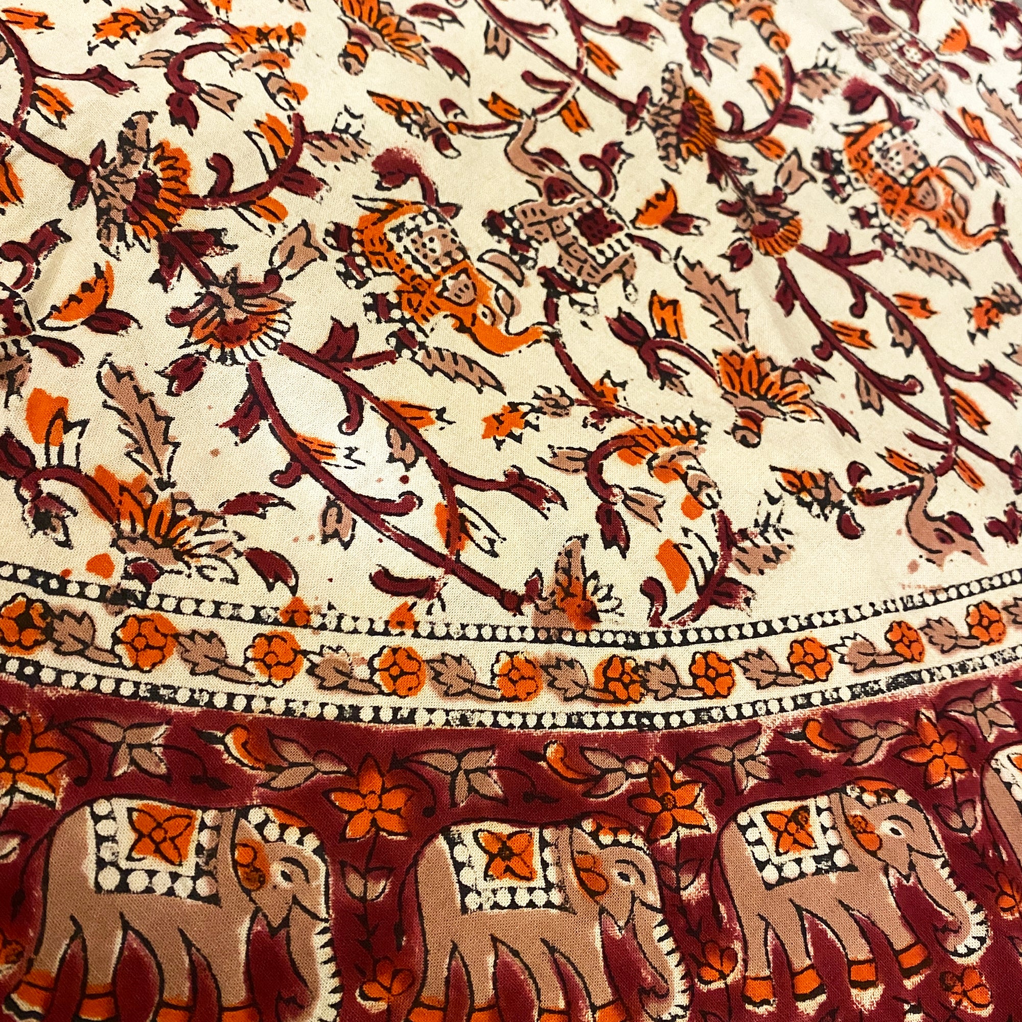 Round Tablecloth-Maroon & Orange 2 - Vintage India NYC
