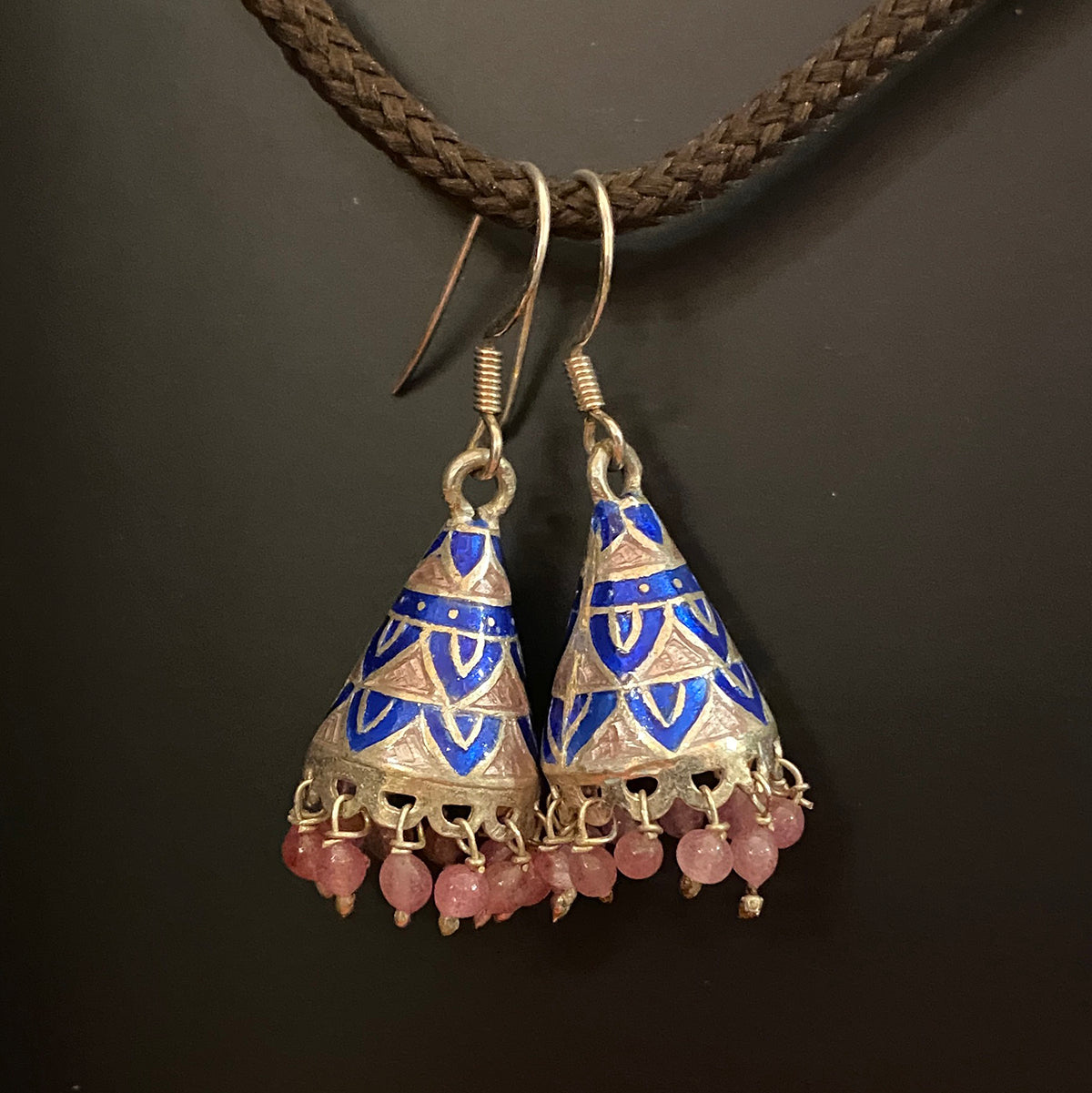 Silver Indian Meenakari Jhumka Cone Earring - Vintage India NYC