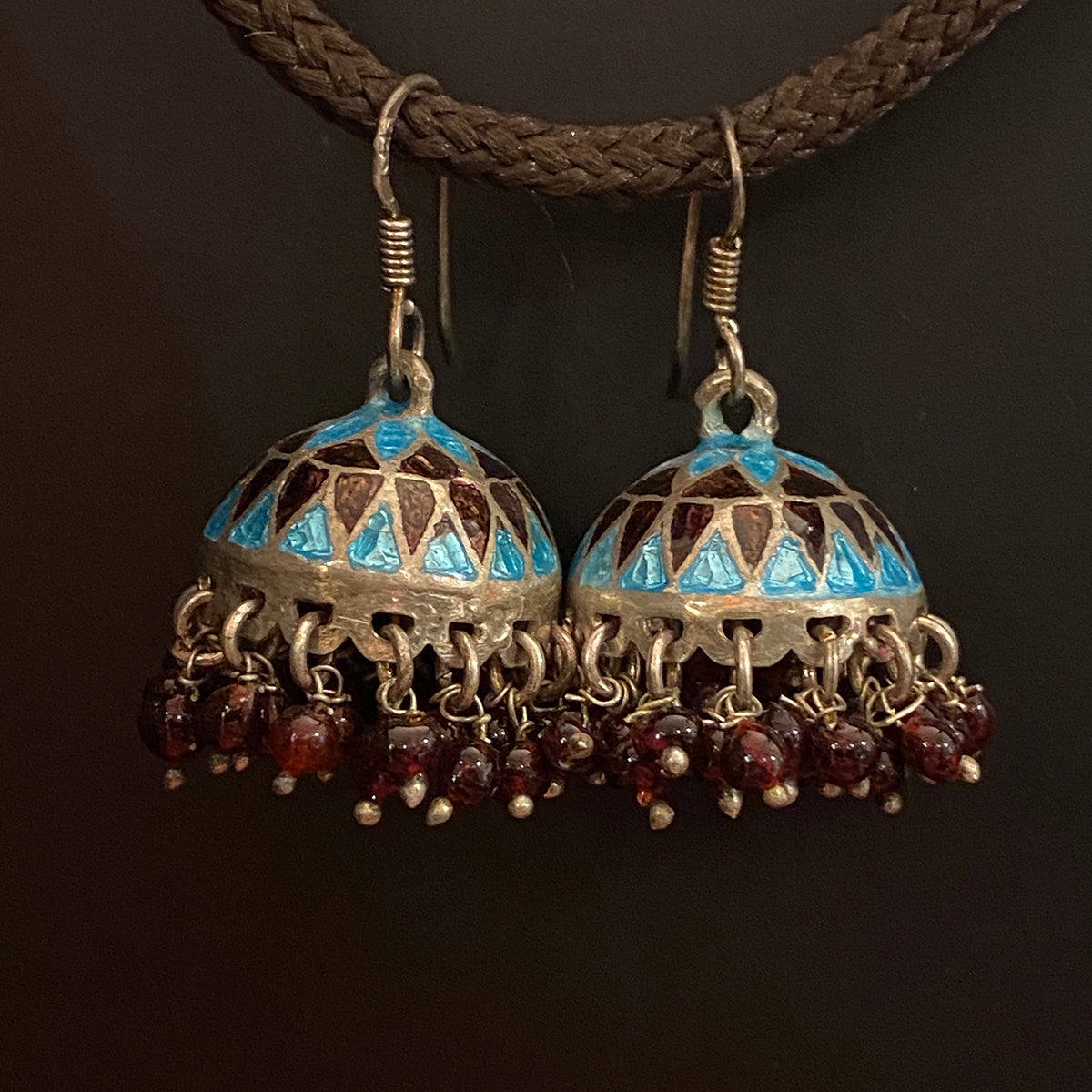 Silver Indian Meenakari Jhumka Earring - Vintage India NYC