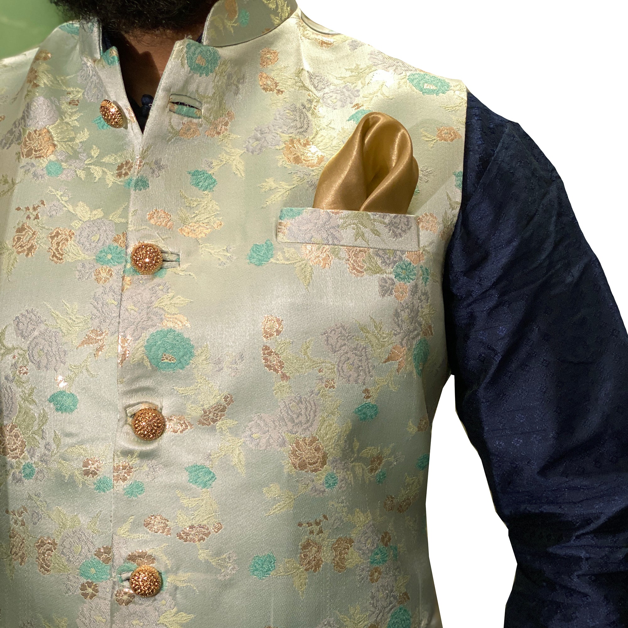 YD Silk Floral Nehru Vest-2 colors - Vintage India NYC
