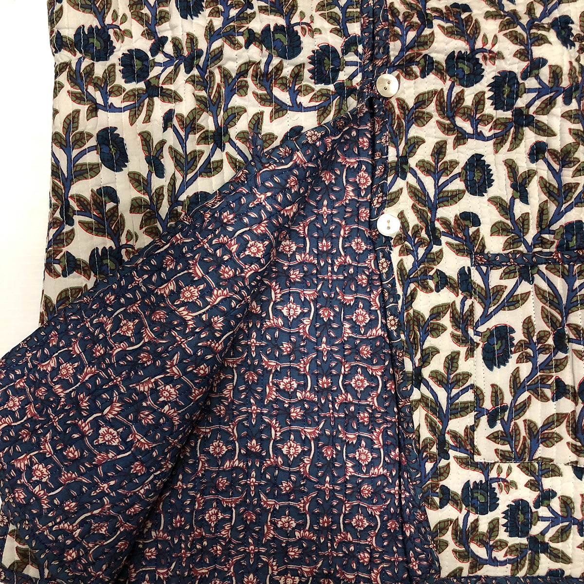 VR Navy floral Reversible Quilted Vests - Vintage India NYC