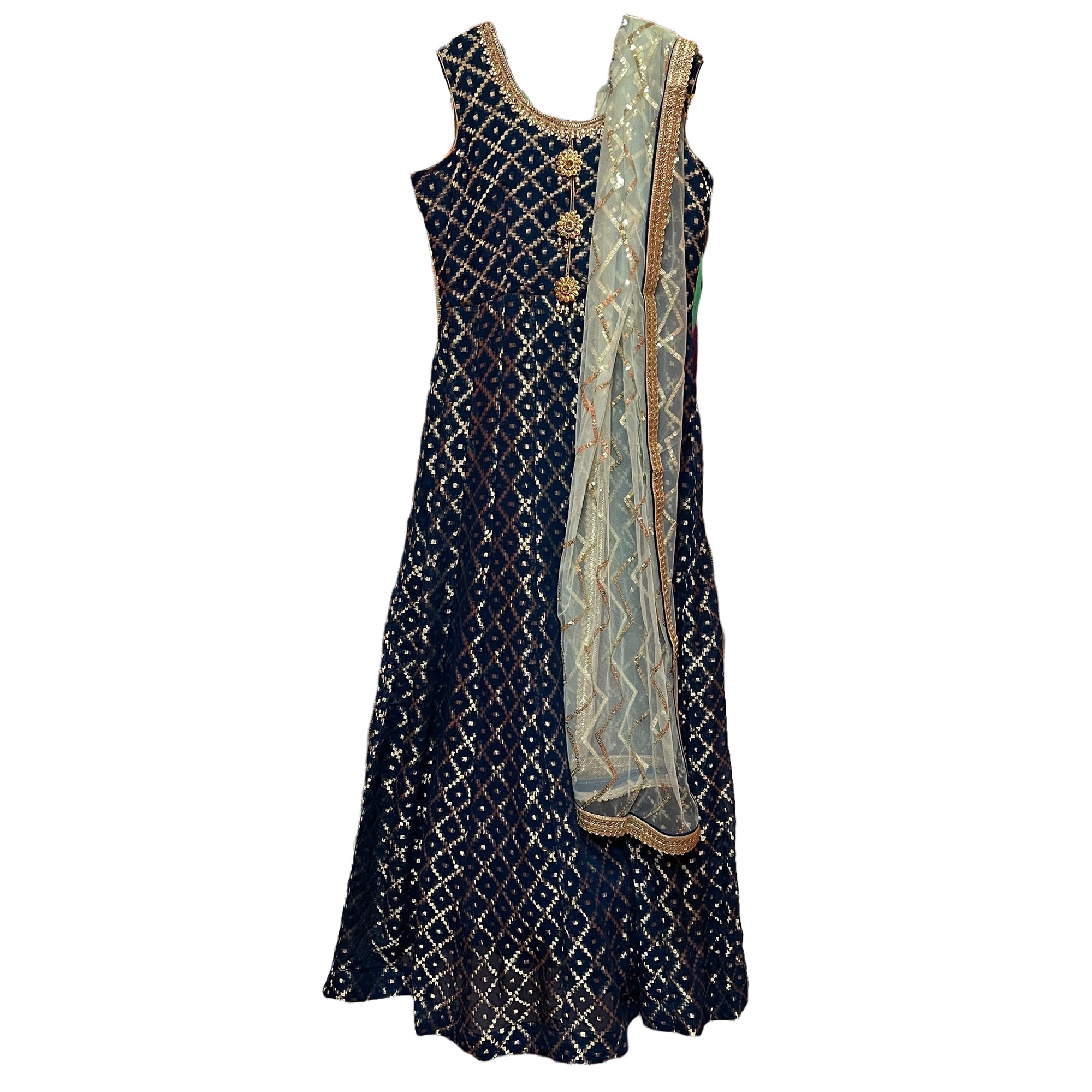DT Navy & Gold Gown - Vintage India NYC