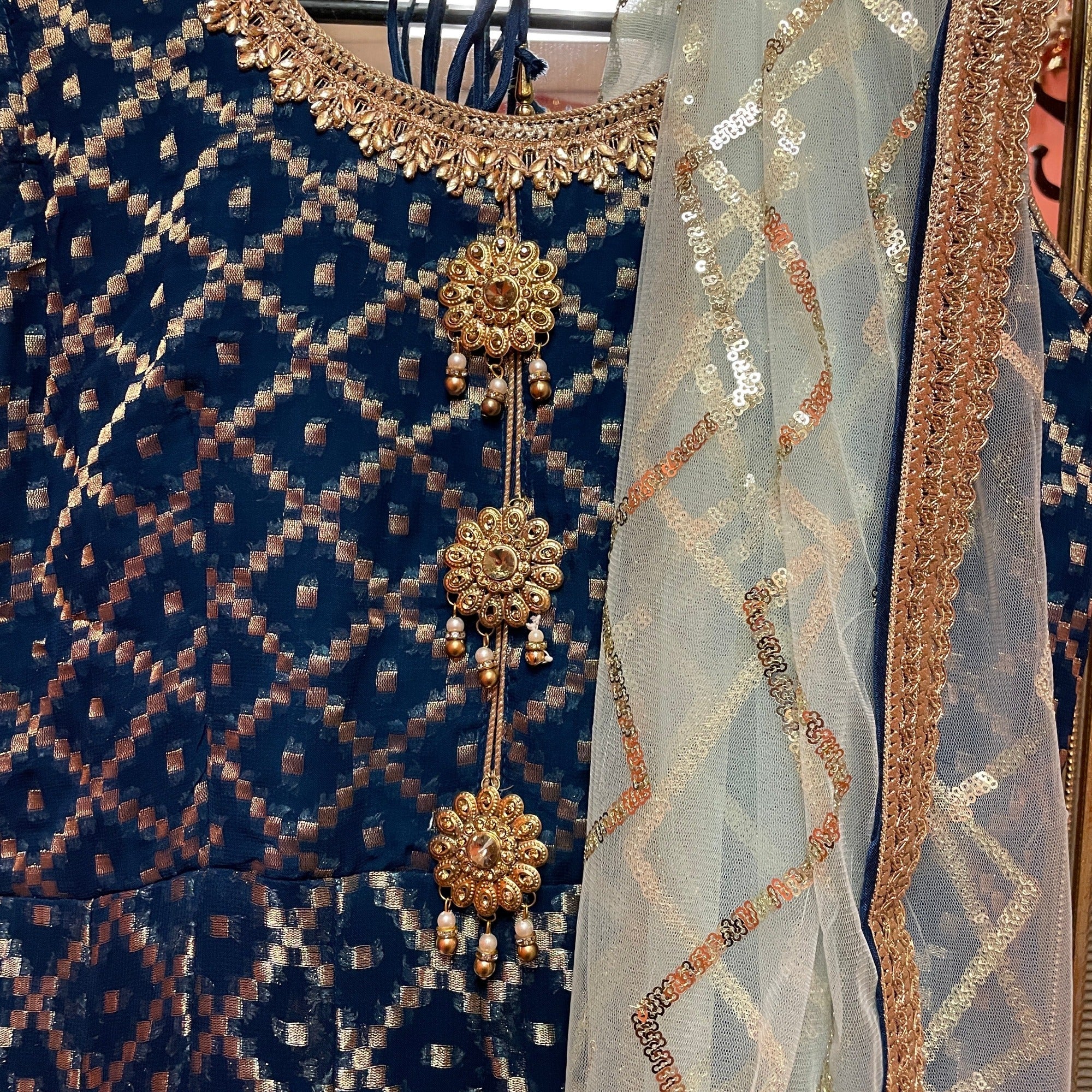 DT Navy & Gold Gown - Vintage India NYC