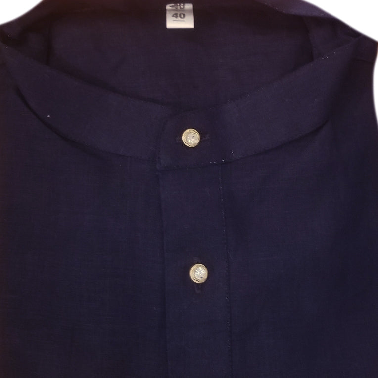 YD Navy Linen Asymmetric Kurta - Vintage India NYC