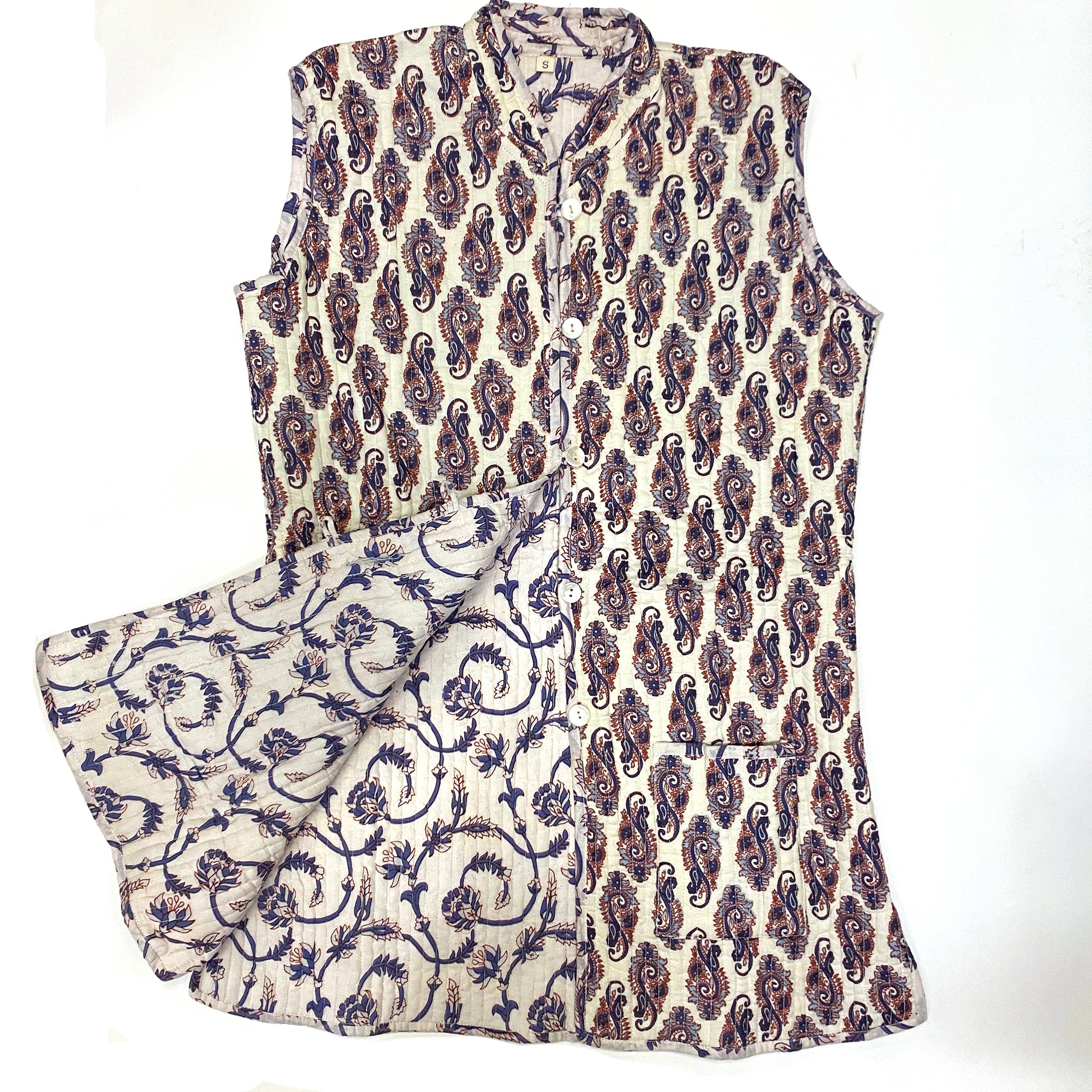 Navy Blue Paisley Reversible Quilted Vests - Vintage India NYC