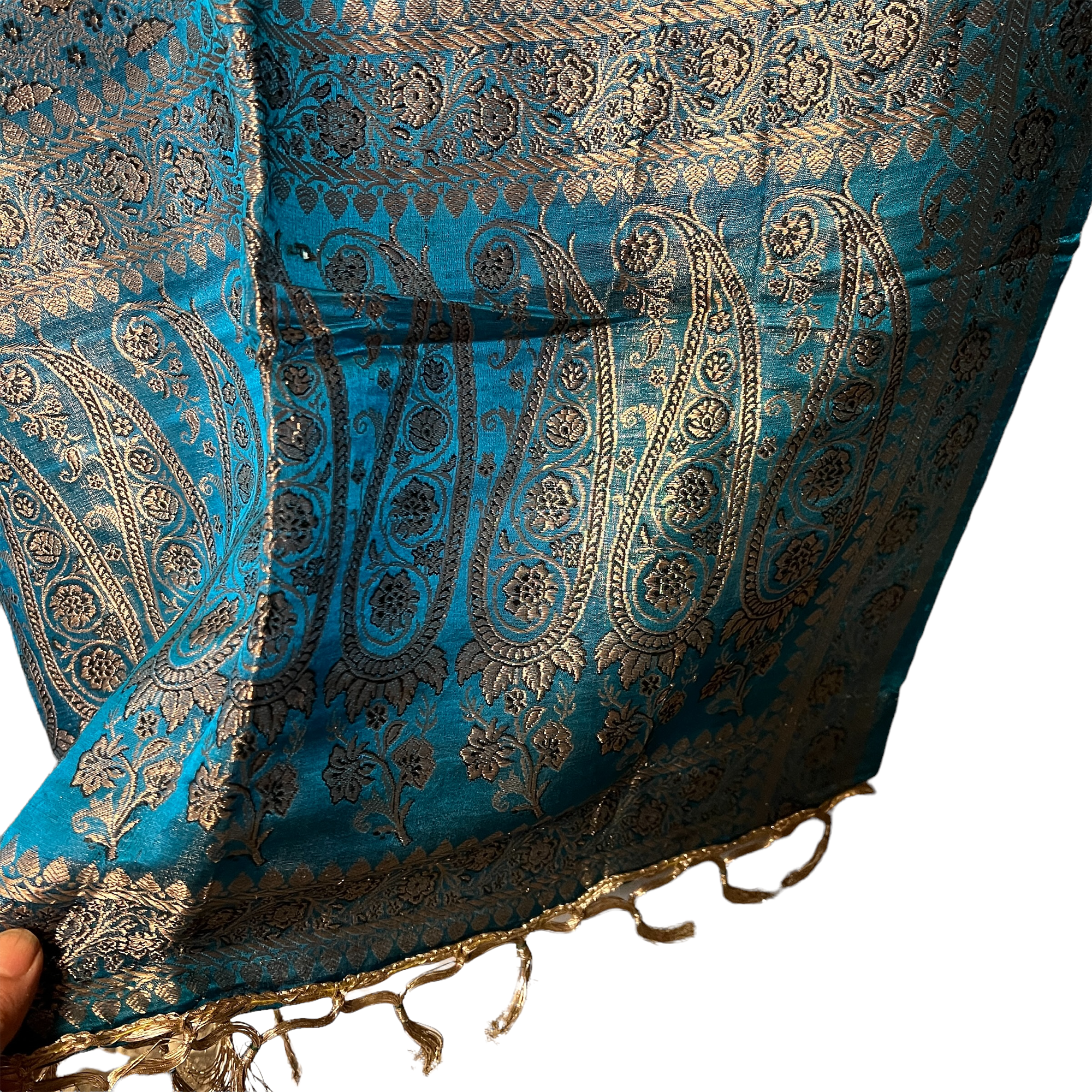 Turquoise Silk Banarasi Stole - Vintage India NYC