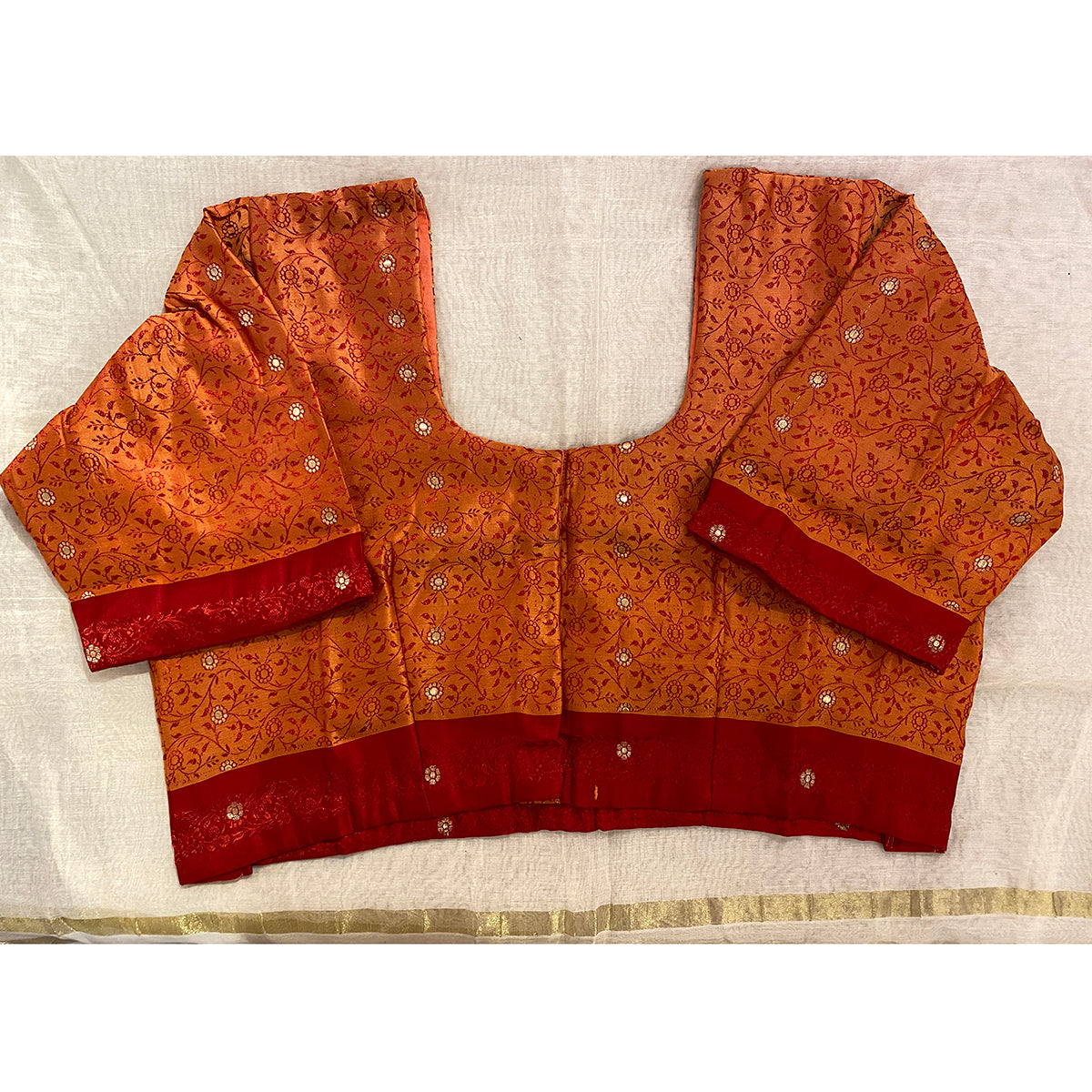 Brocade Saree Blouses- Orange - Vintage India NYC