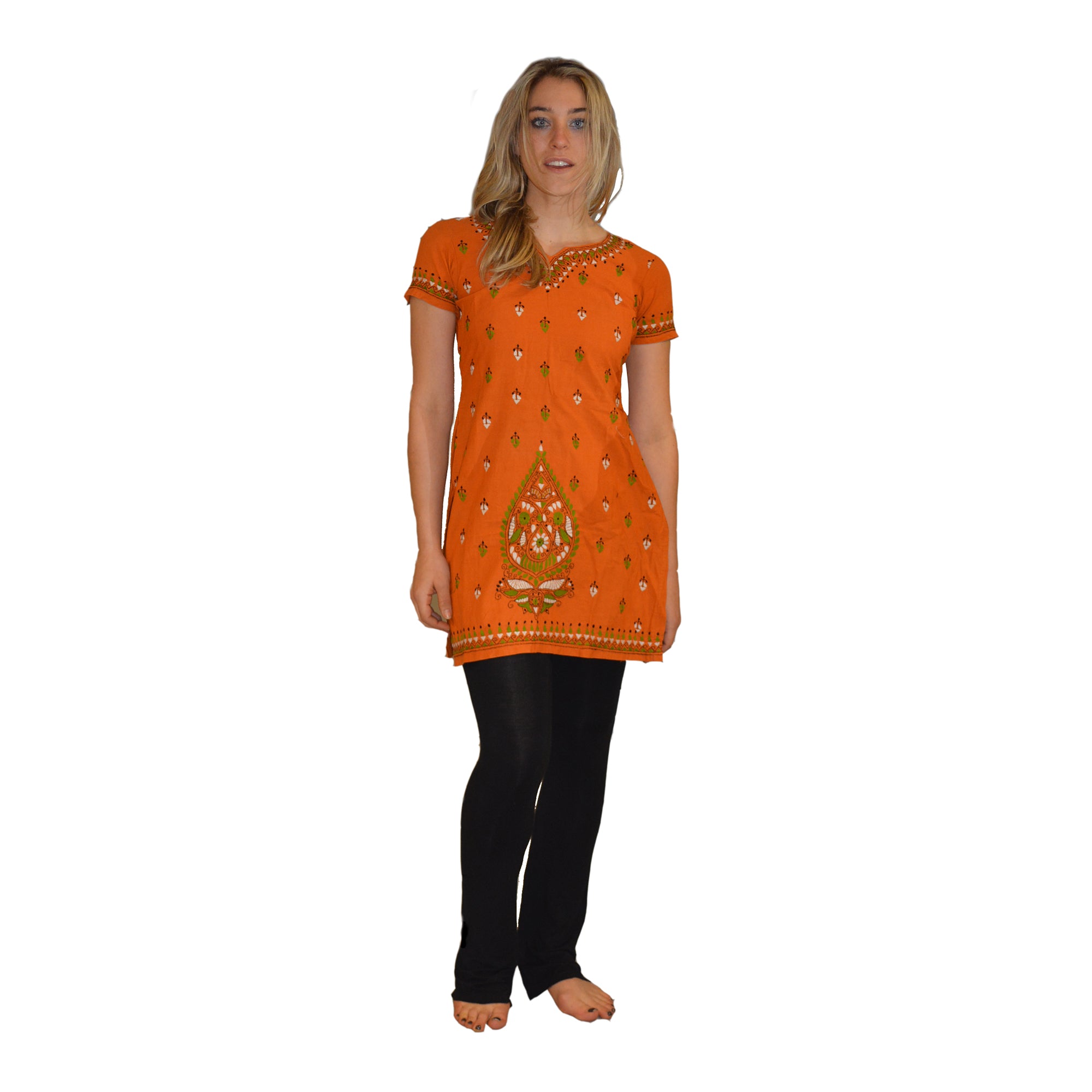 Handmade Orange Cotton Kurti Dress - Vintage India NYC