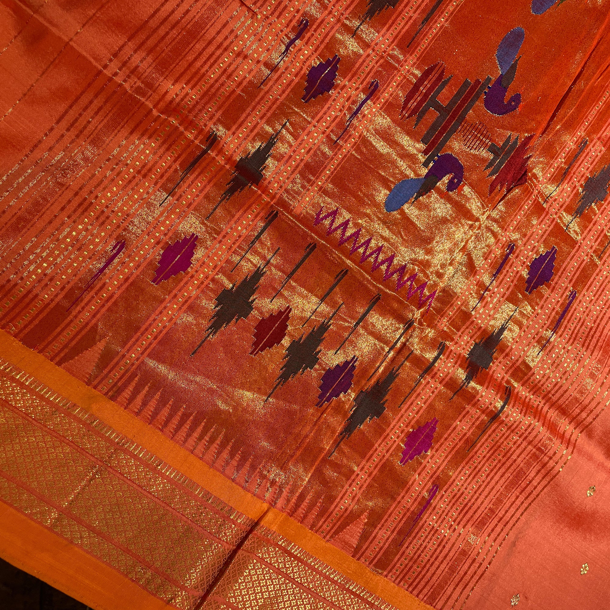 Orange Paithani Silk Saree - Vintage India NYC