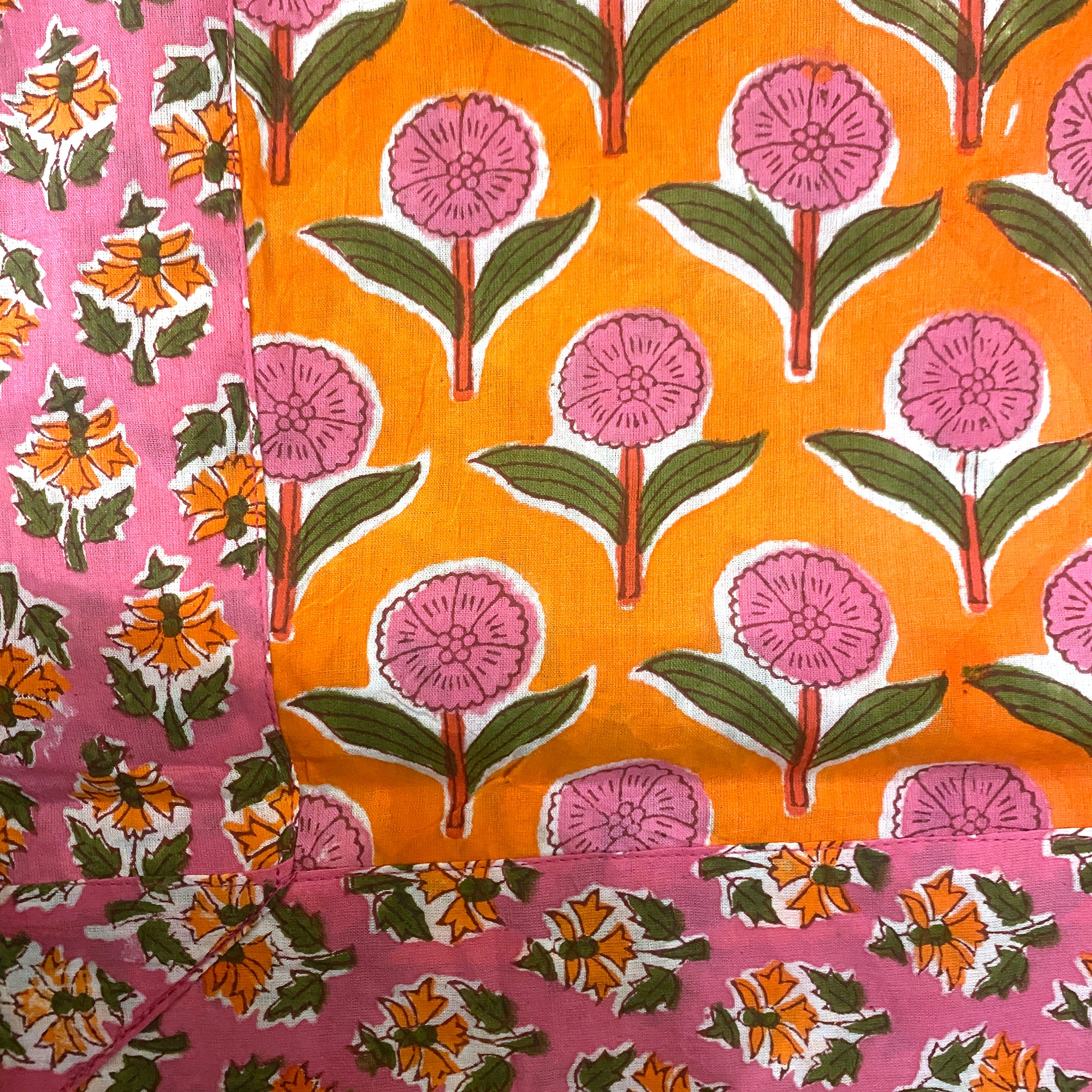 Orange & Pink Block Print Pillow Cover 24x24 - Vintage India NYC