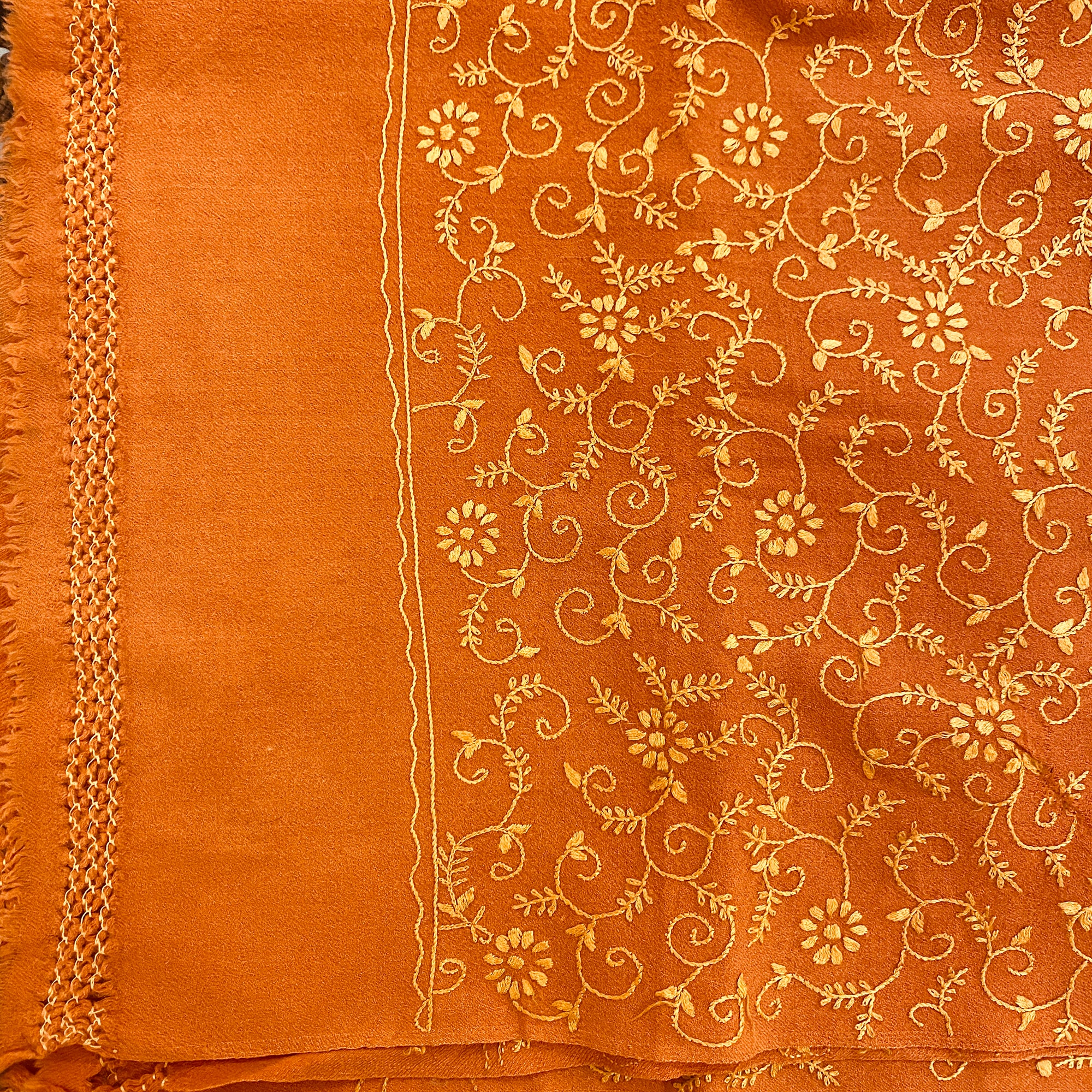 Handmade Vintage Orange Kashmiri Shawl - Vintage India NYC
