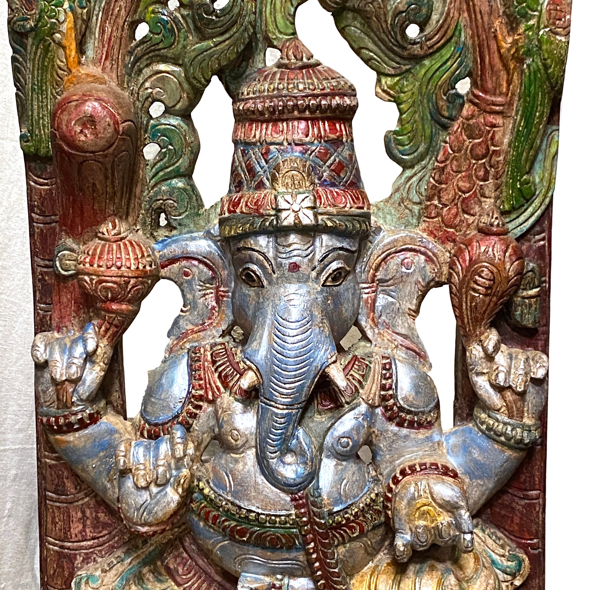 Ganesh Hand-Painted & Carved Murti-Pastel Colors - Vintage India NYC