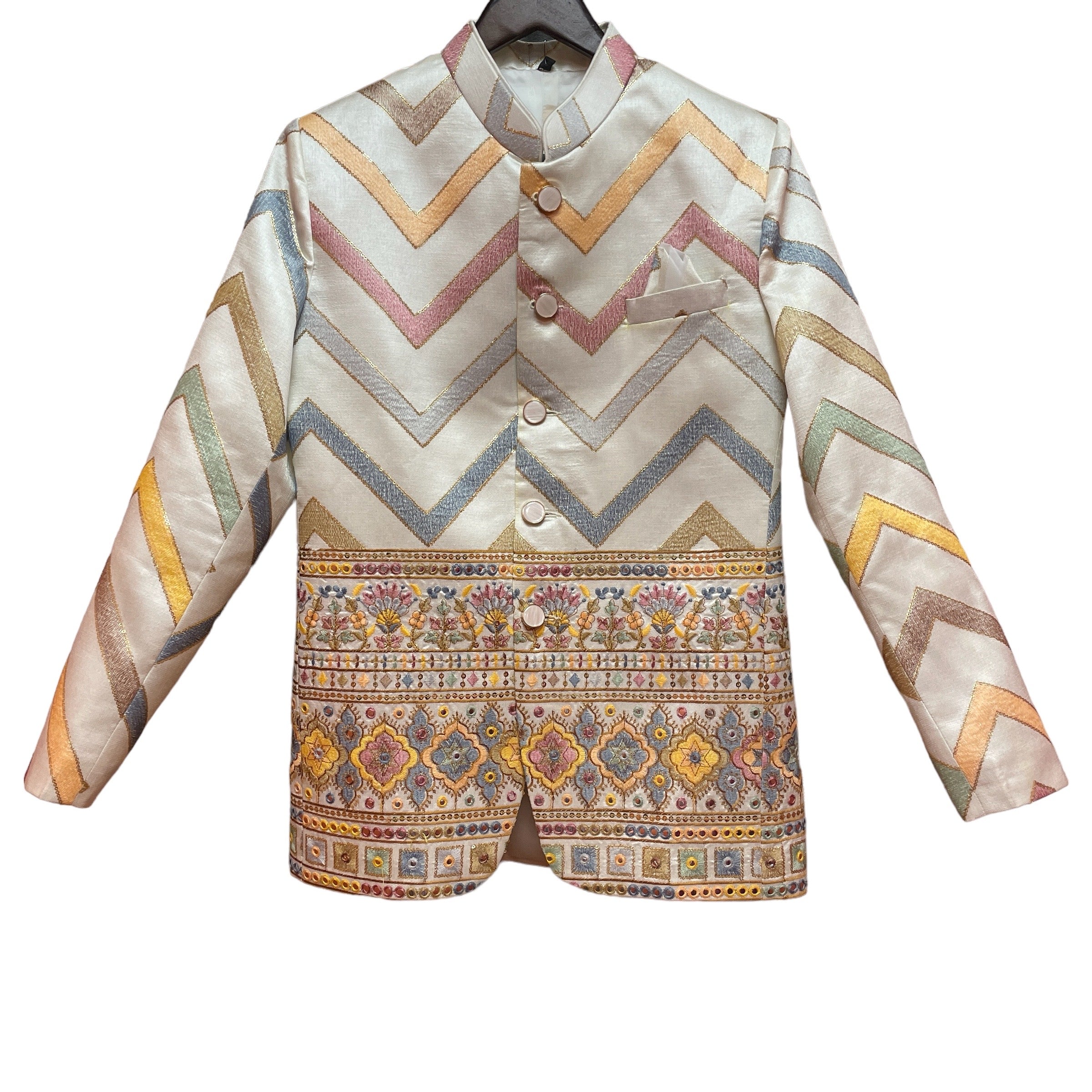 YD Pastel Chevron Jodhpuri Jacket - Vintage India NYC