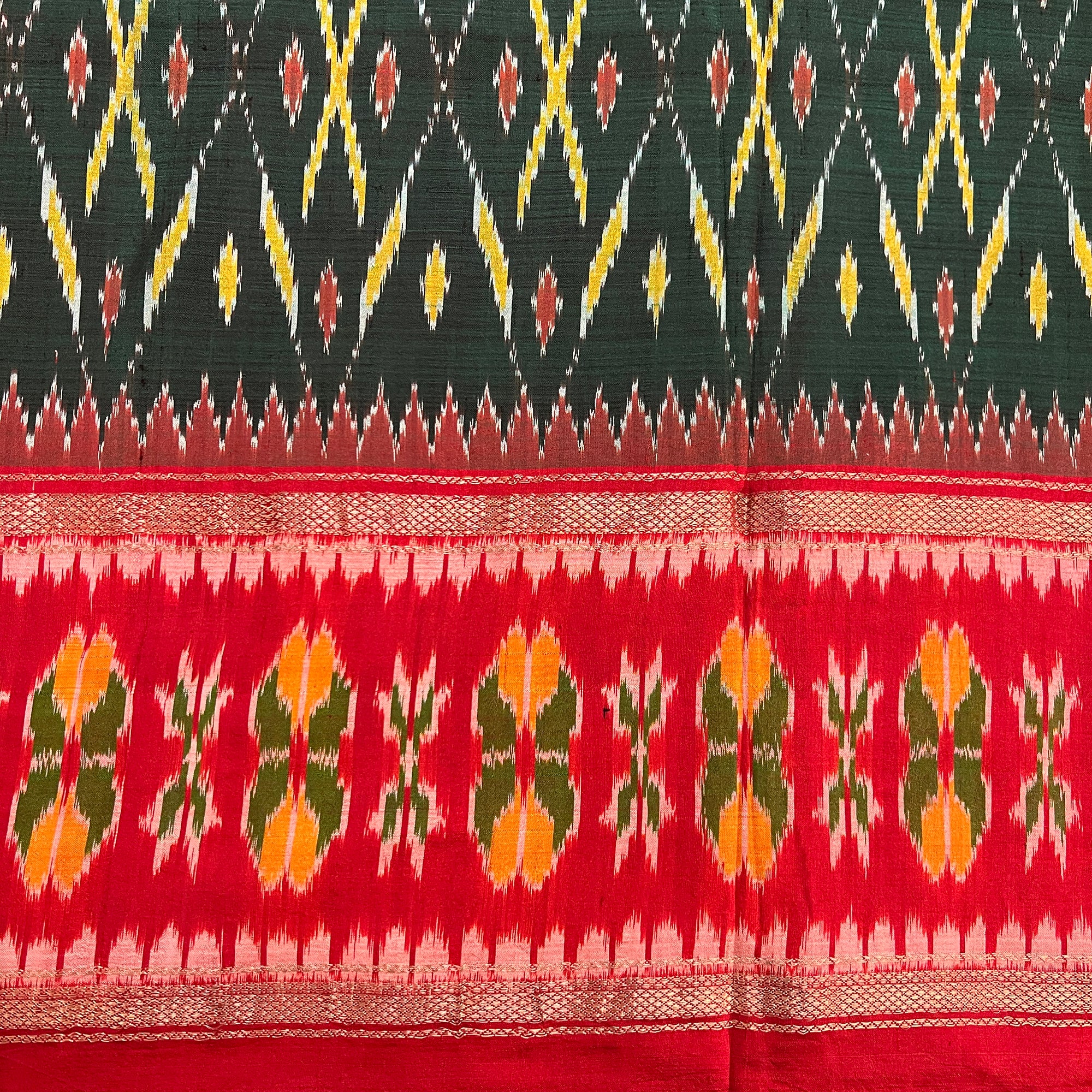 Red & Green Patola Silk Saree - Vintage India NYC