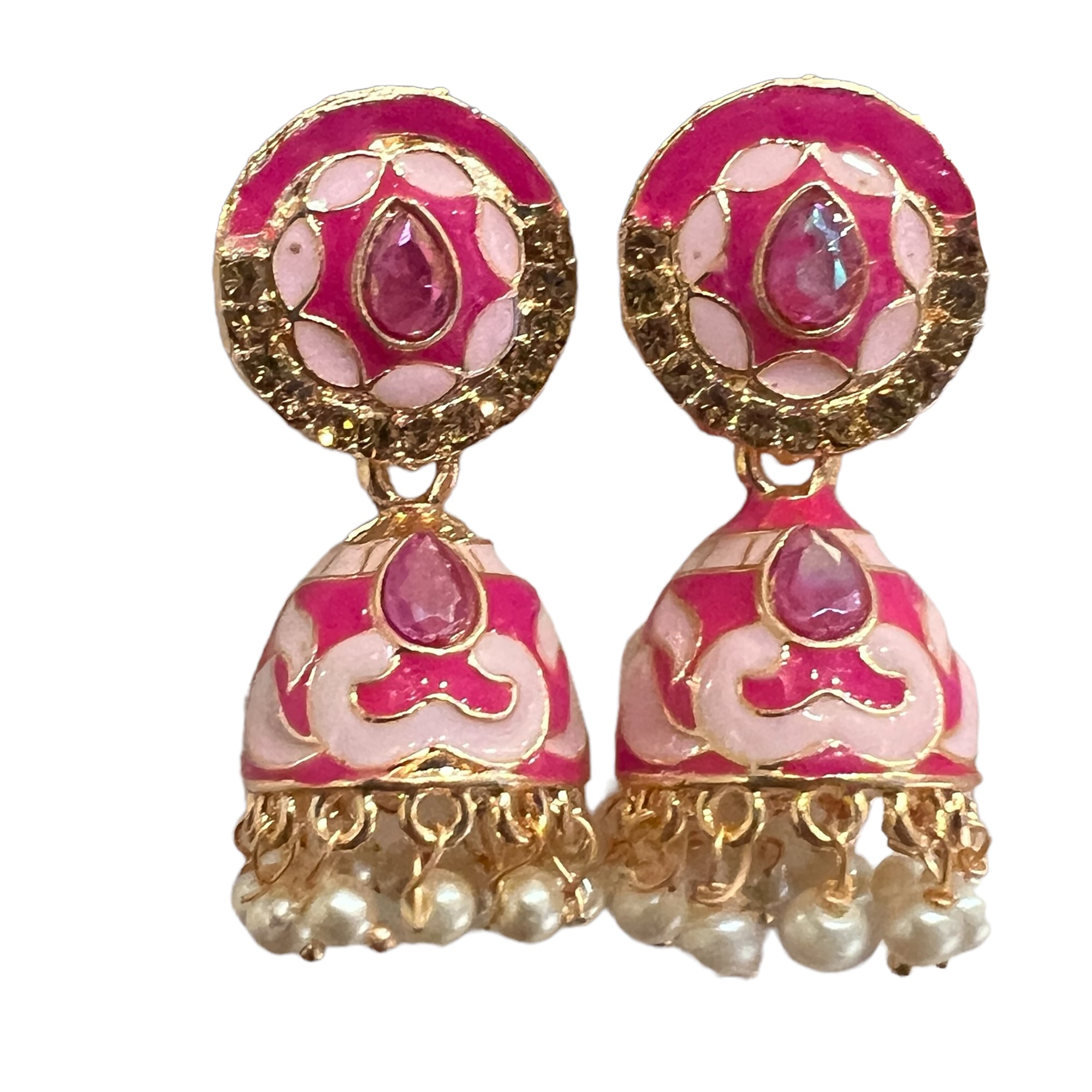 Pink Enamel Jhumki Earrings- Many Styles - Vintage India NYC