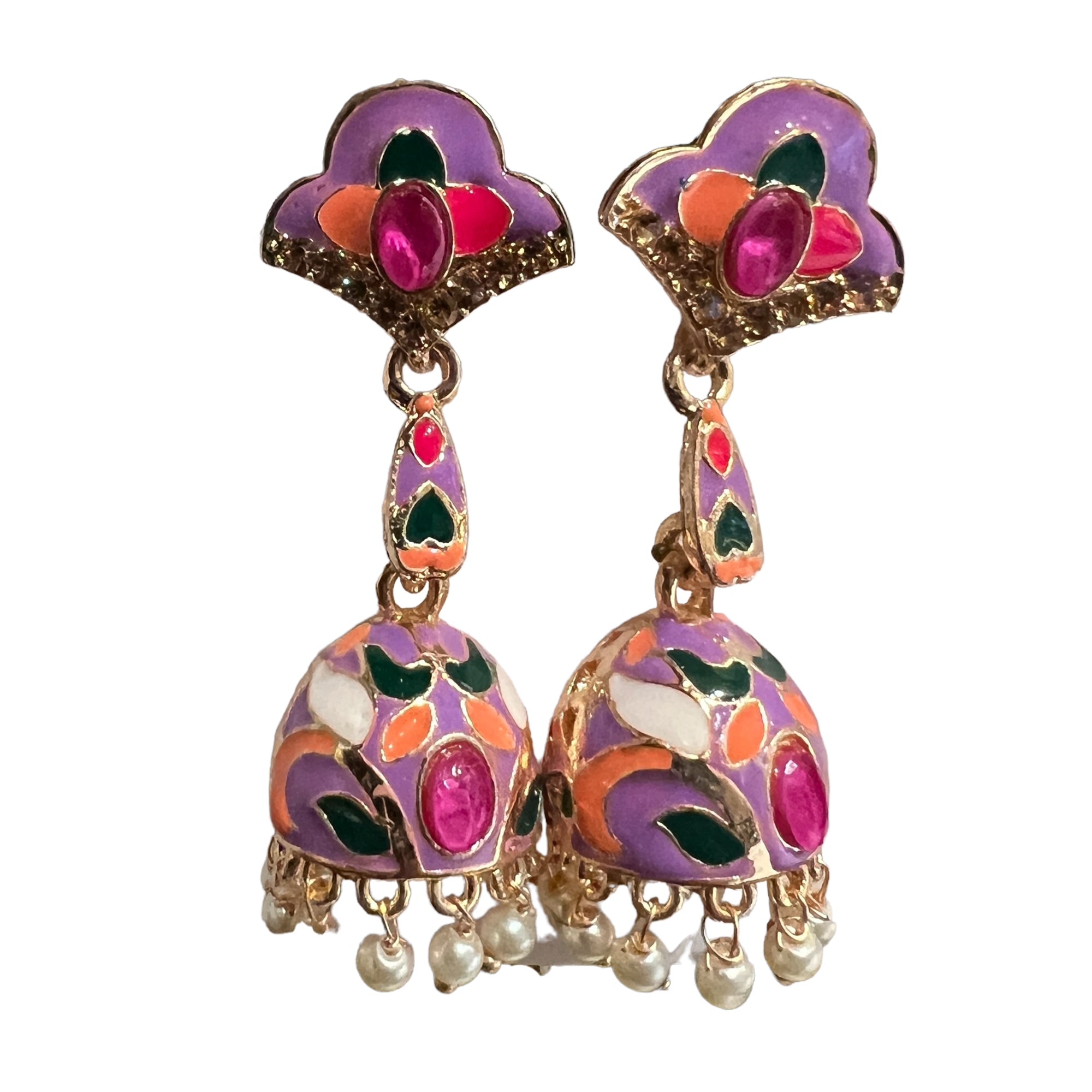 Pink Enamel Jhumki Earrings- Many Styles - Vintage India NYC