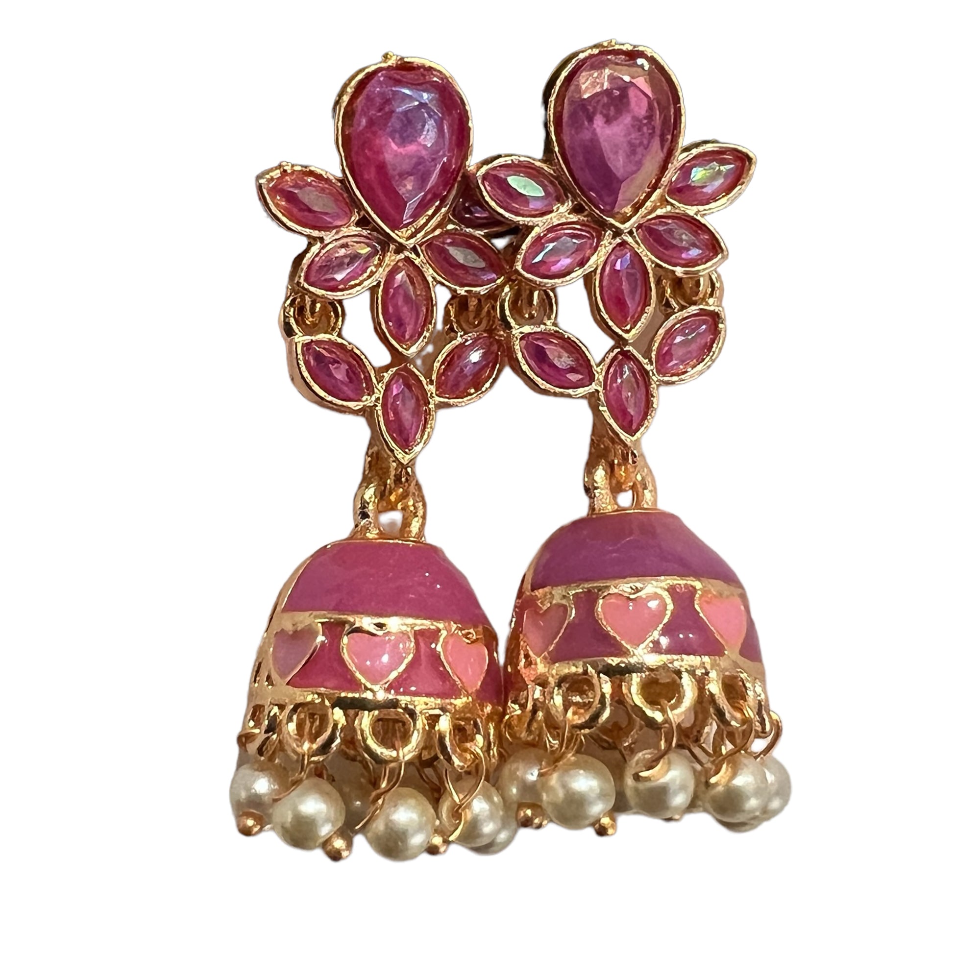 Pink Enamel Jhumki Earrings- Many Styles - Vintage India NYC