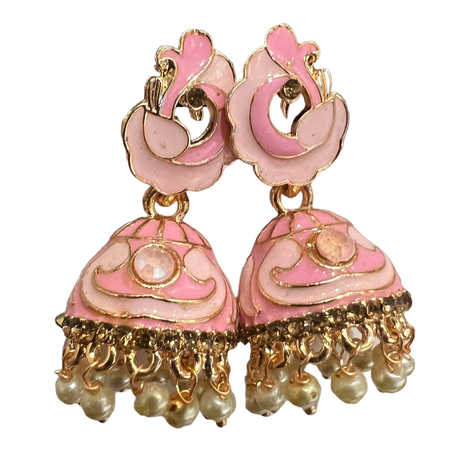 Pink Enamel Jhumki Earrings- Many Styles - Vintage India NYC