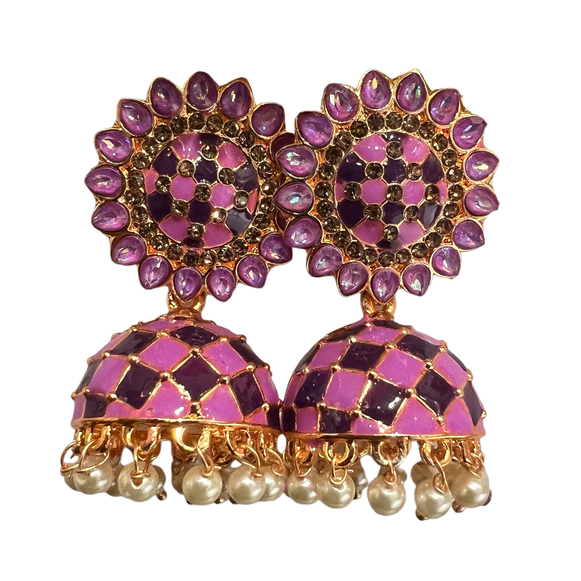 Pink Enamel Jhumki Earrings- Many Styles - Vintage India NYC