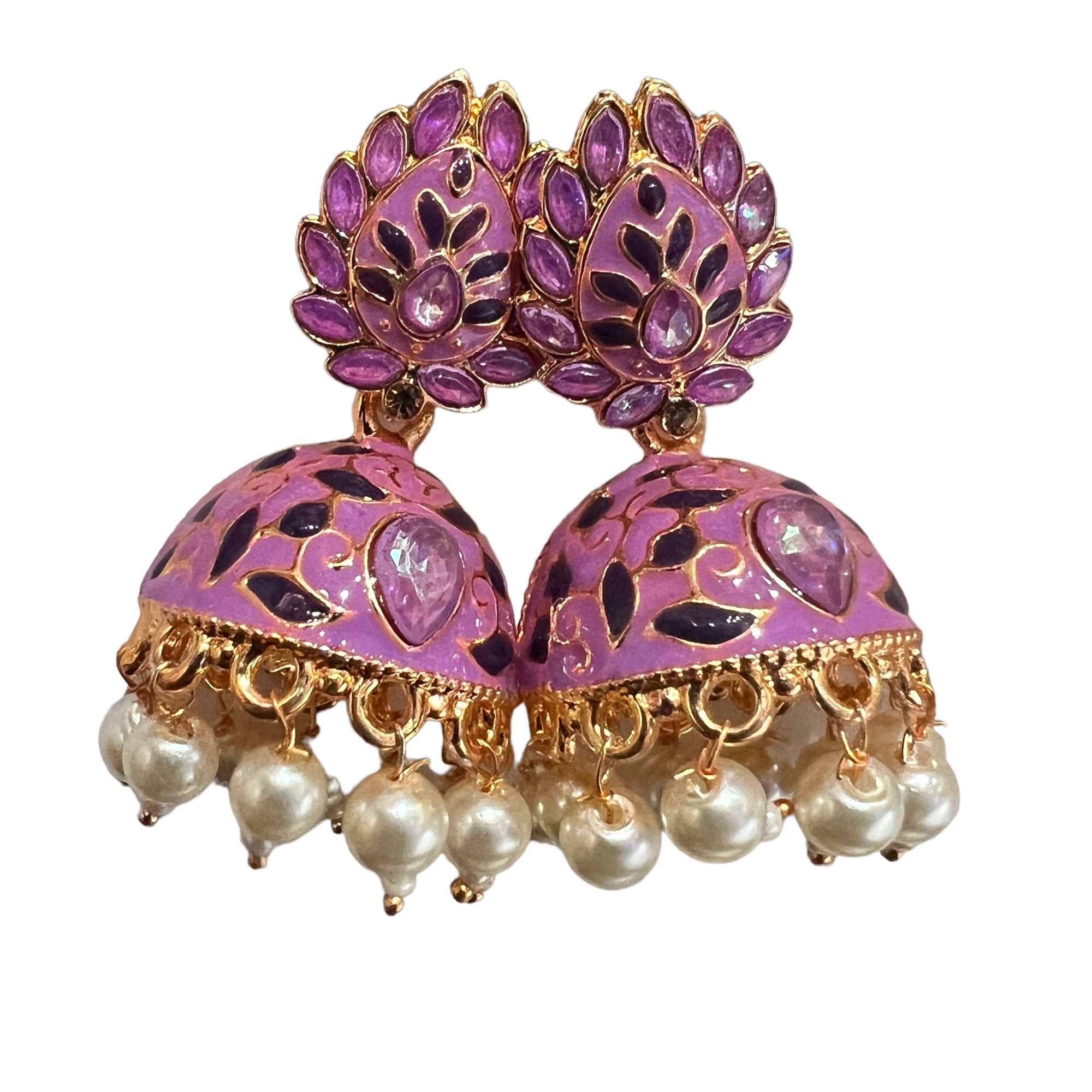 Pink Enamel Jhumki Earrings- Many Styles - Vintage India NYC