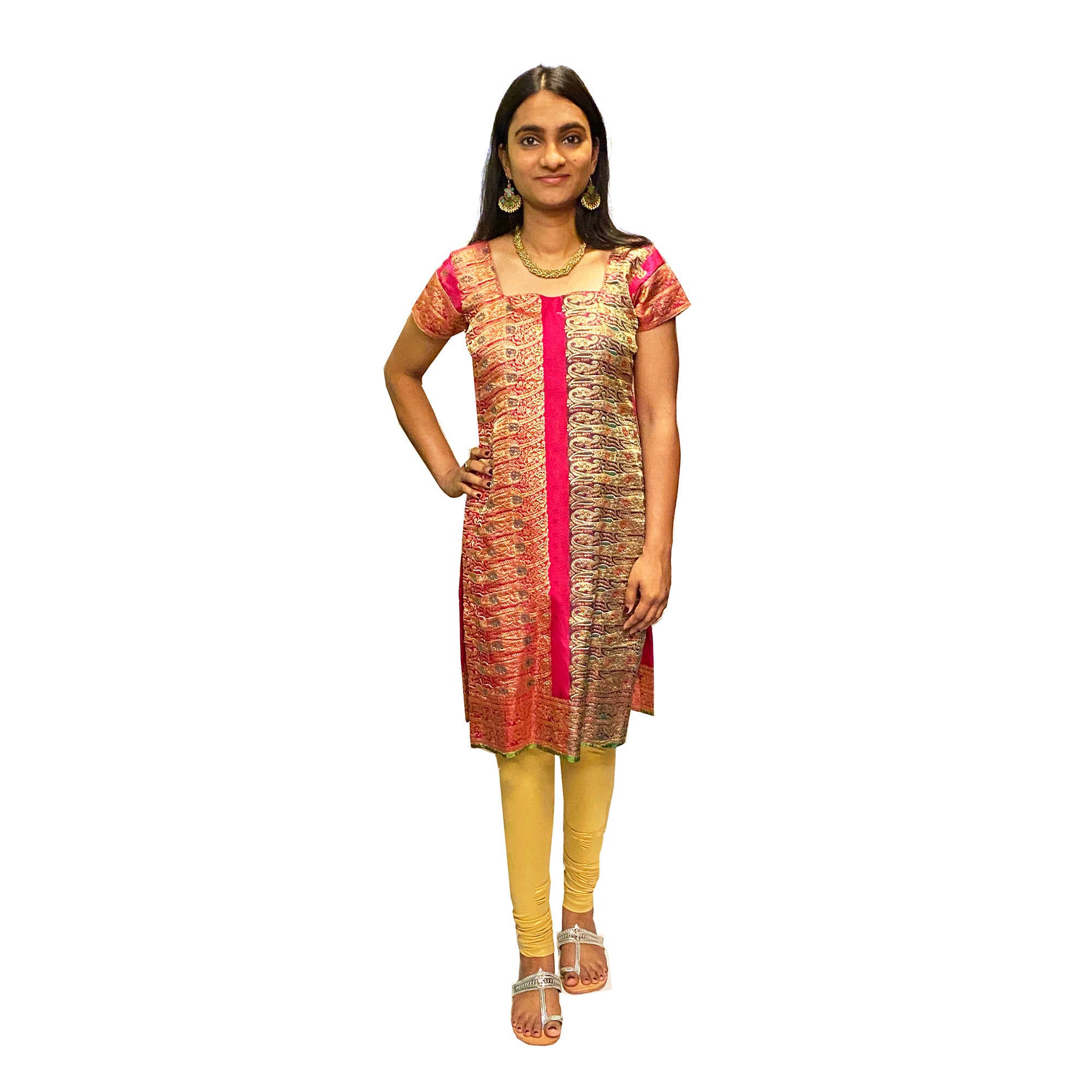 Vintage Pink Gold Brocade Dress - Vintage India NYC