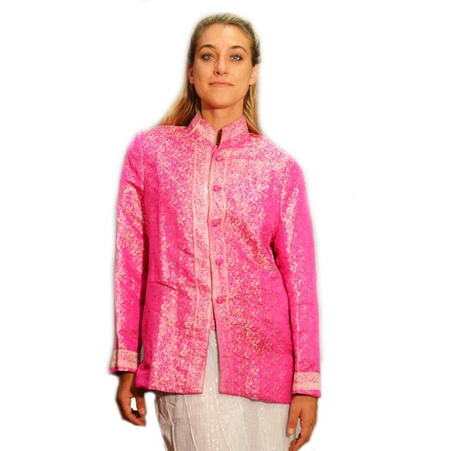 Handmade pink silk Nehru jacket - Vintage India NYC