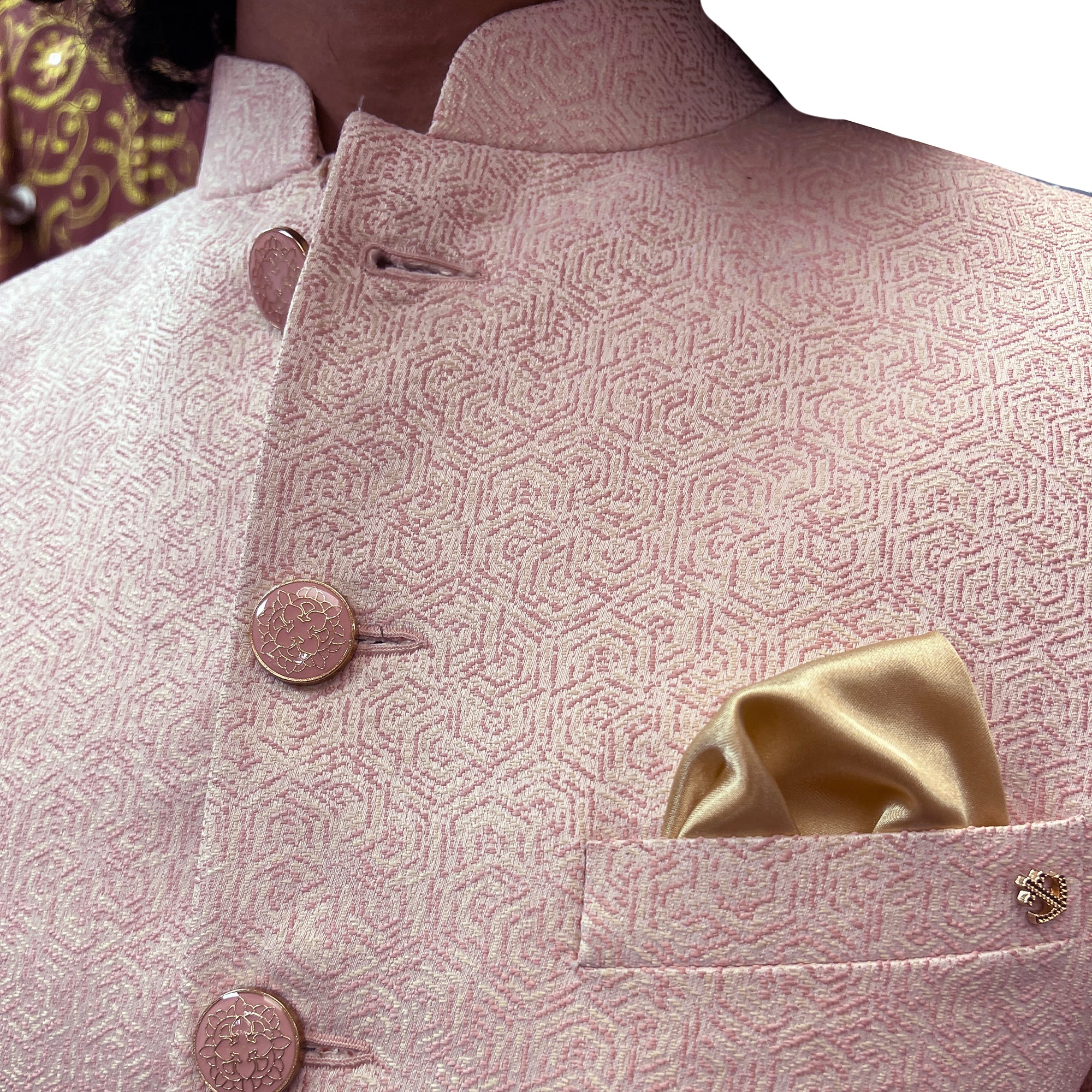 Light Pink Jacquard Jodhpuri Jacket - Vintage India NYC