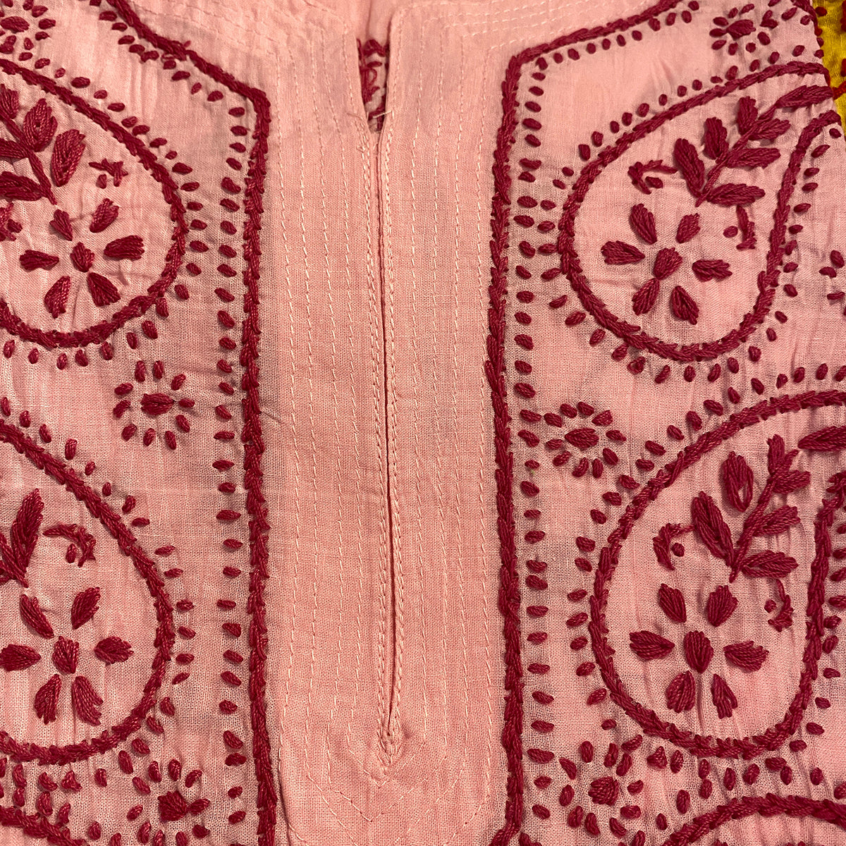 AR Long Embroidered Cotton Tunic Kurtis- L - Vintage India NYC