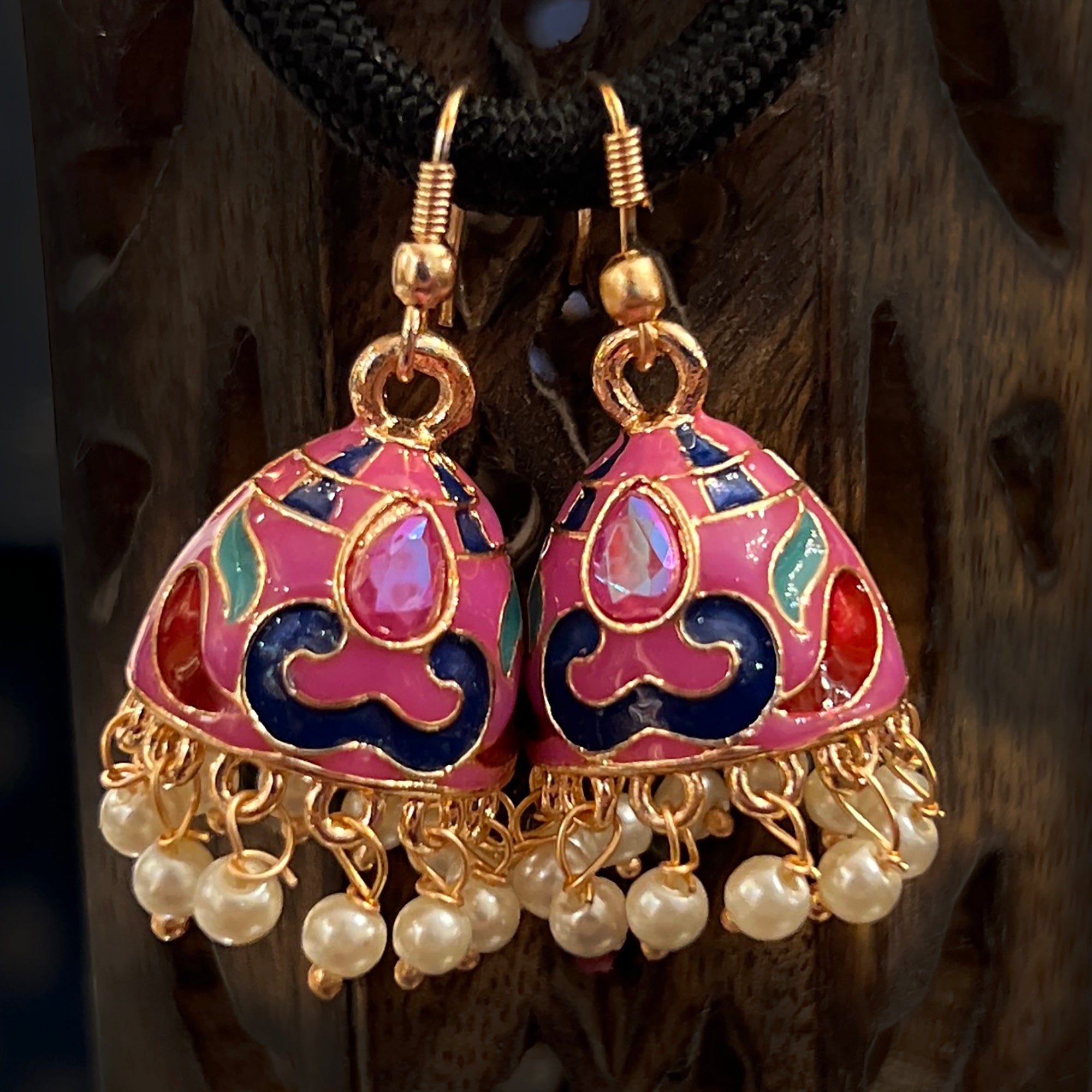 Small Enamel Jhumki Earrings-5 Colors - Vintage India NYC