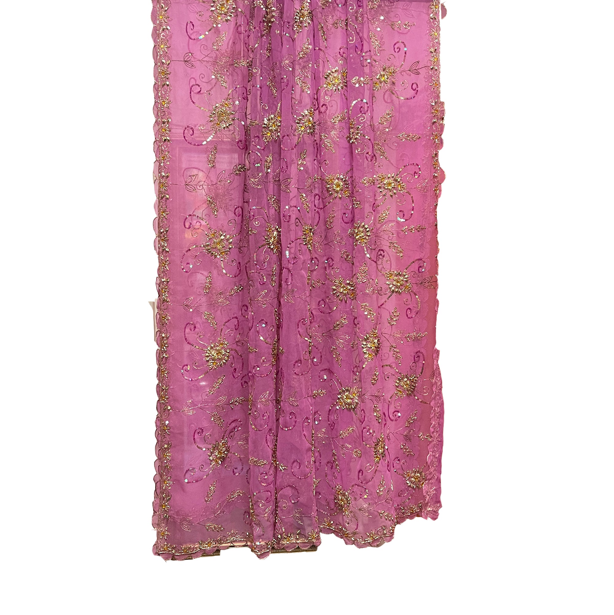 Vintage  Pink Purple  Silk Dupatta Scarf 8707 - Vintage India NYC