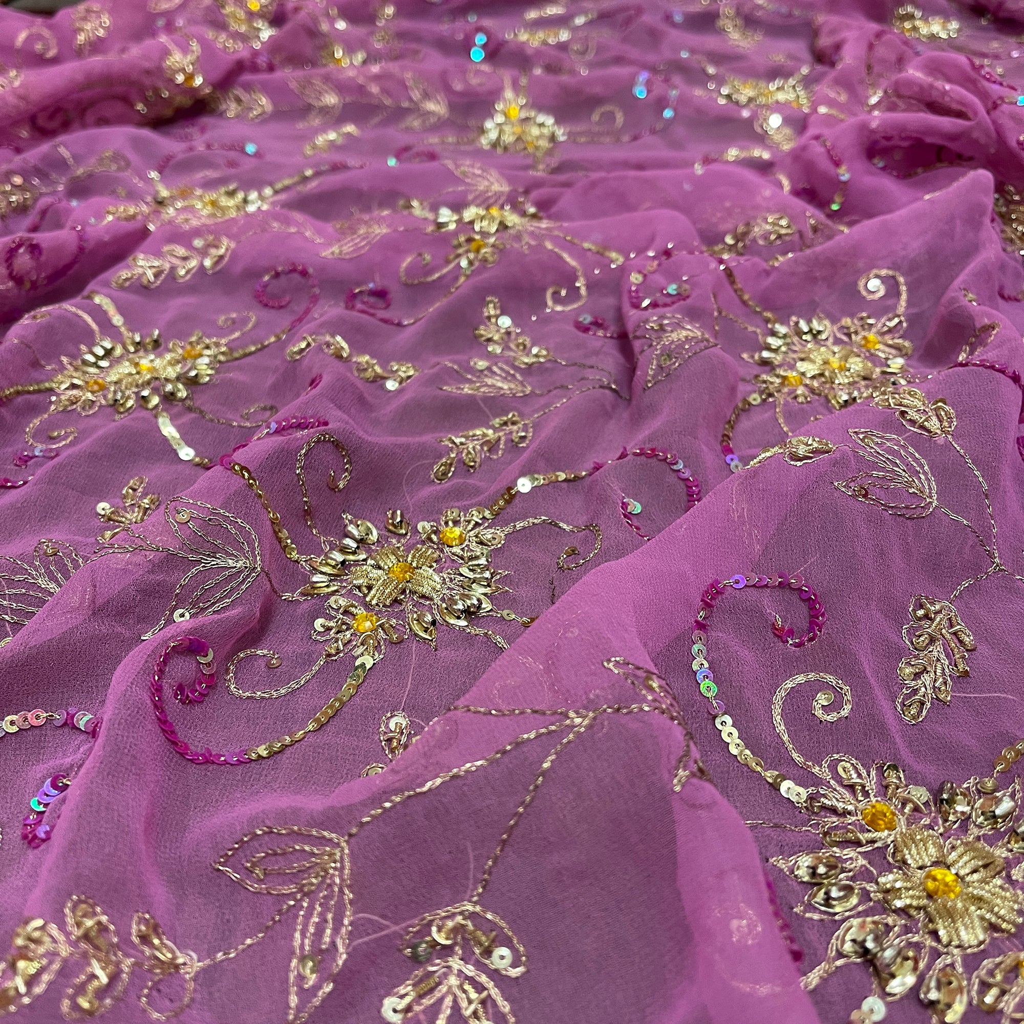 Vintage  Pink Purple  Silk Dupatta Scarf 8707 - Vintage India NYC