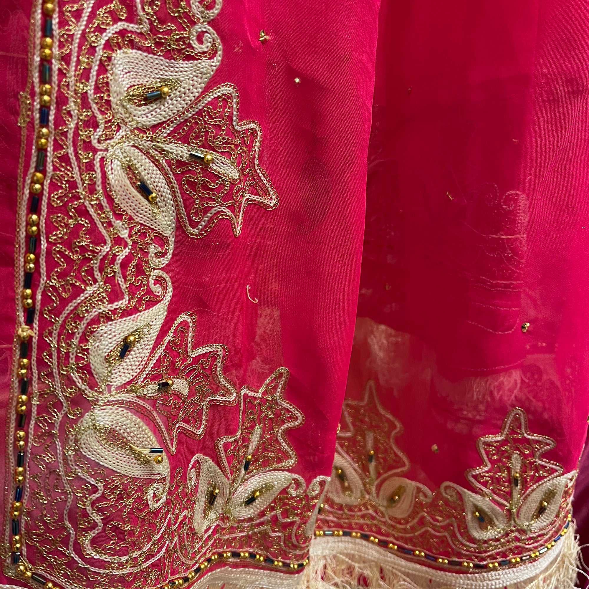 Vintage Pink Red Dupatta Scarf 8696 - Vintage India NYC
