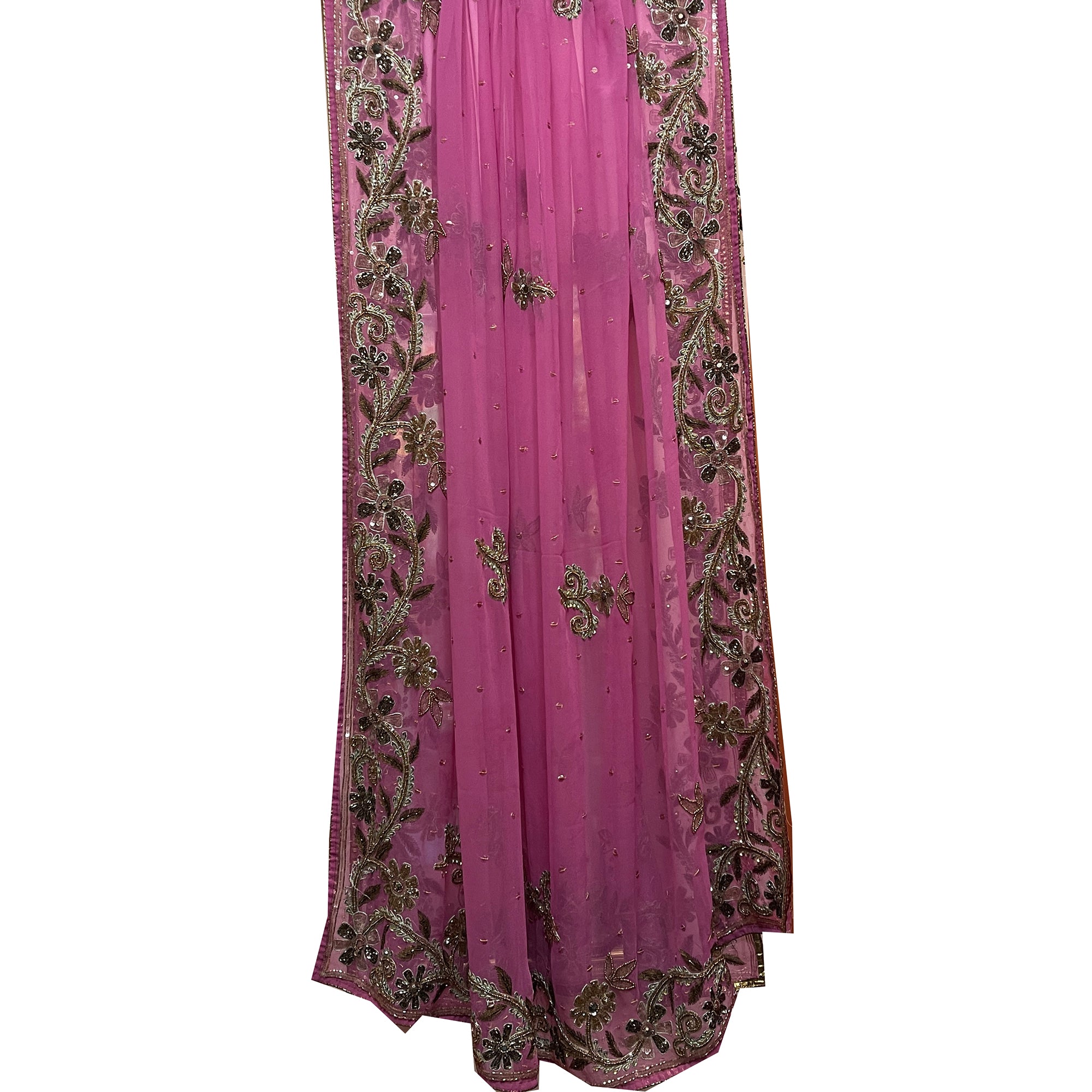 Vintage Purple Pink Silk Dupatta Scarf 8705 - Vintage India NYC