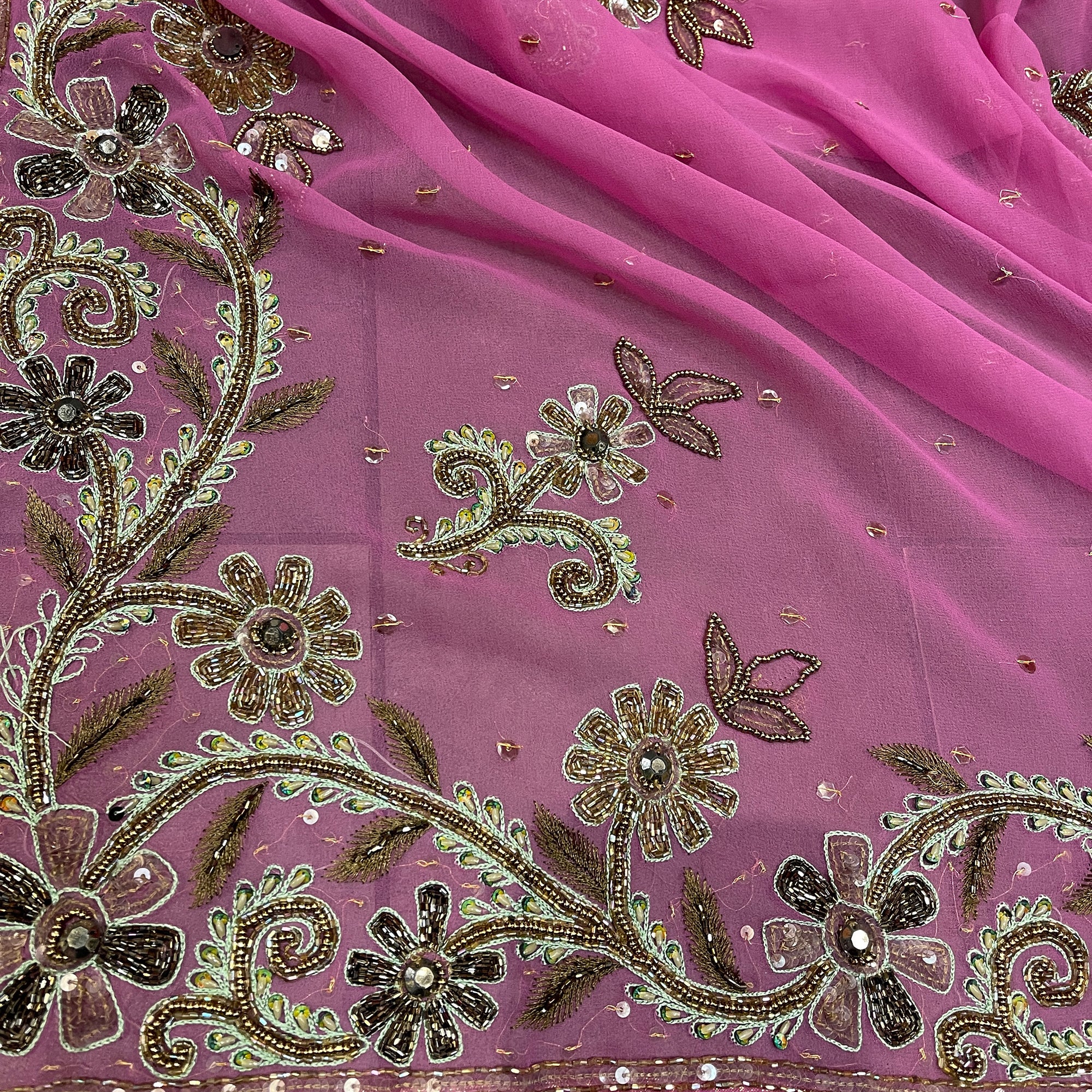 Vintage Purple Pink Silk Dupatta Scarf 8705 - Vintage India NYC