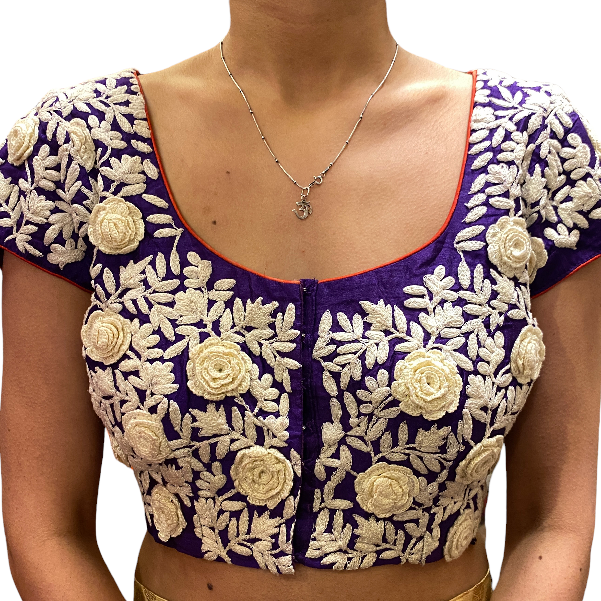 Purple Choli Blouse with White Flowers - Vintage India NYC