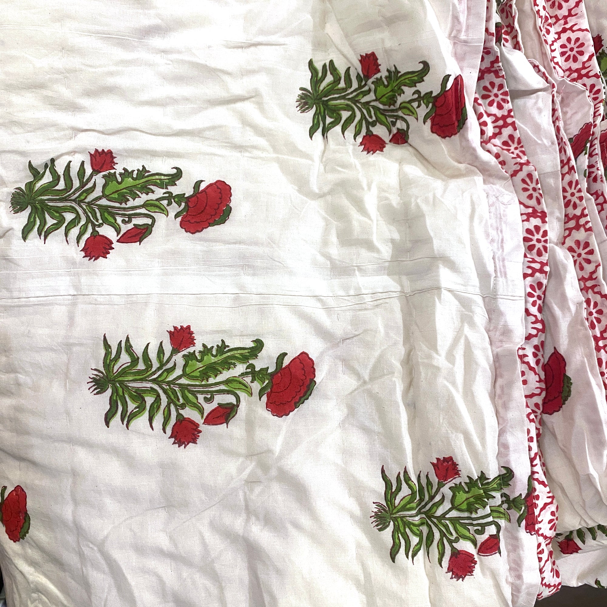 Red & Green Reversible King Quilt - Vintage India NYC