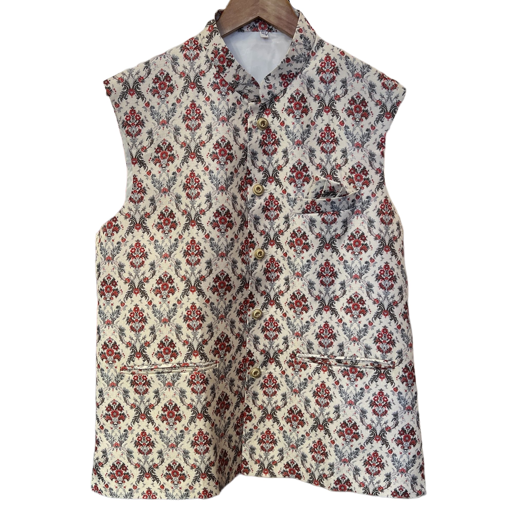 YD Red Bouquet Print Vest - Vintage India NYC