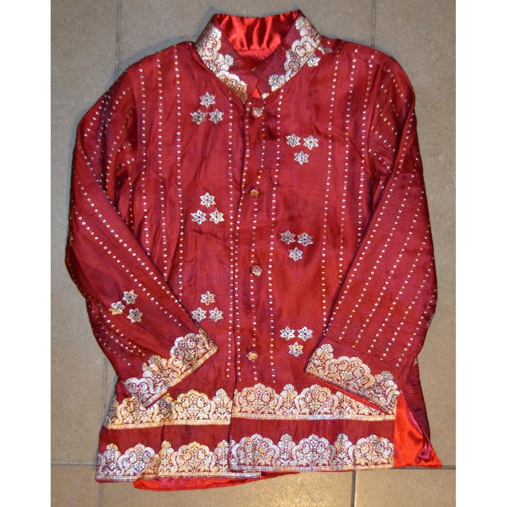 Red and silver silk children's jacket - Vintage India NYC