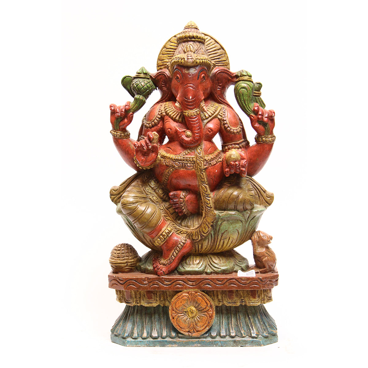 Hand Carved Red Ganesha - Vintage India NYC