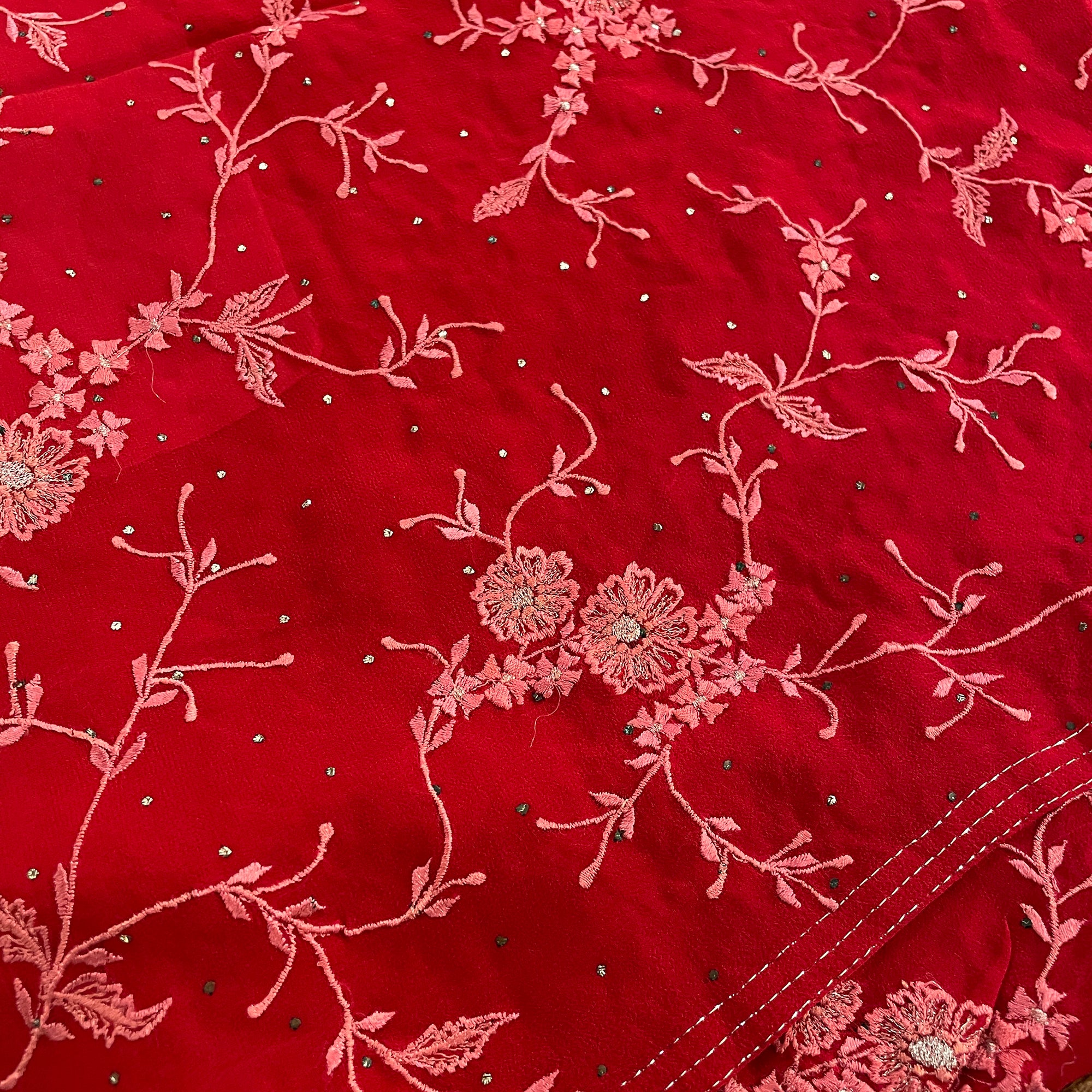 Red Georgette Saree - Vintage India NYC