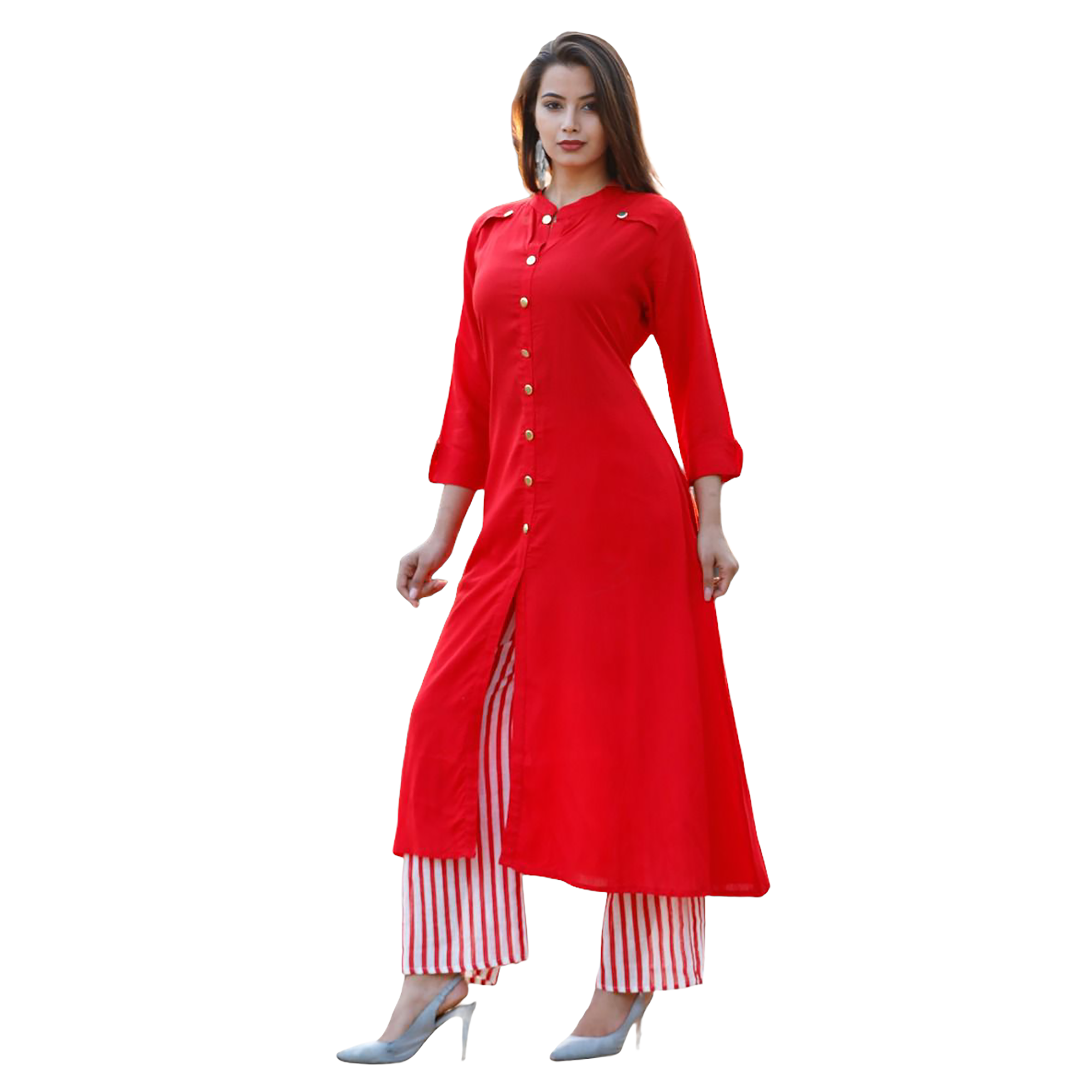 Straight Kurta with Stripe Pant -2 Colors - Vintage India NYC
