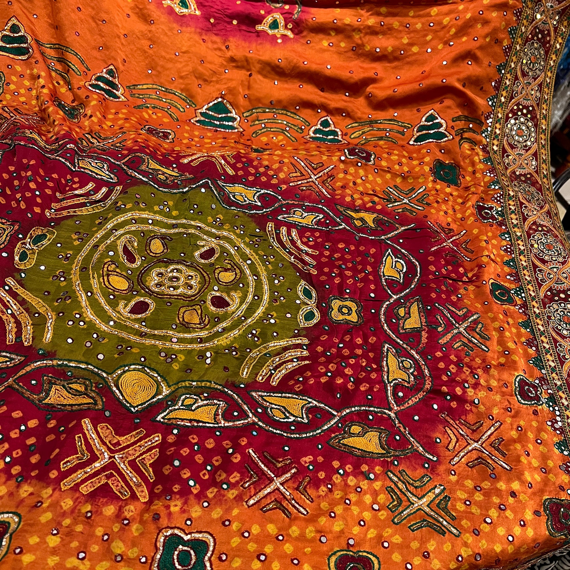 Heavy Work Bandhani Silk Saree - Vintage India NYC