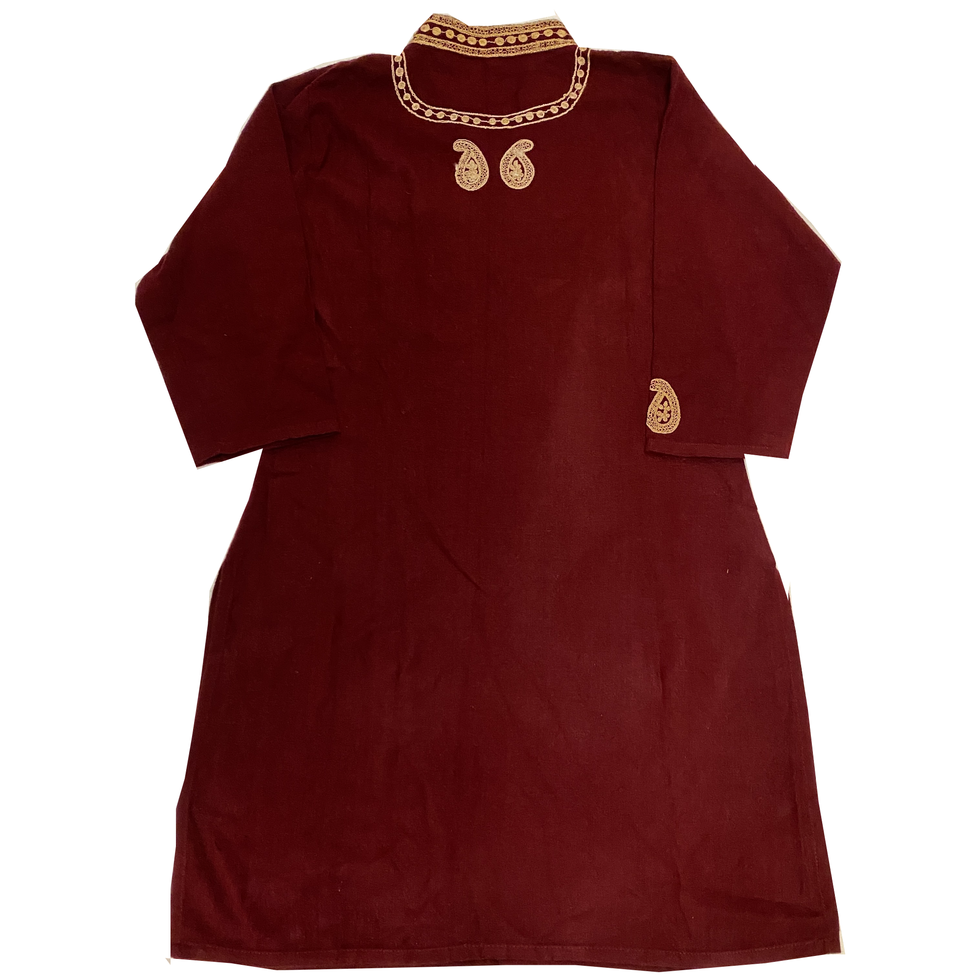 Maroon embroidered woolen Kurti- Size-38 - Vintage India NYC