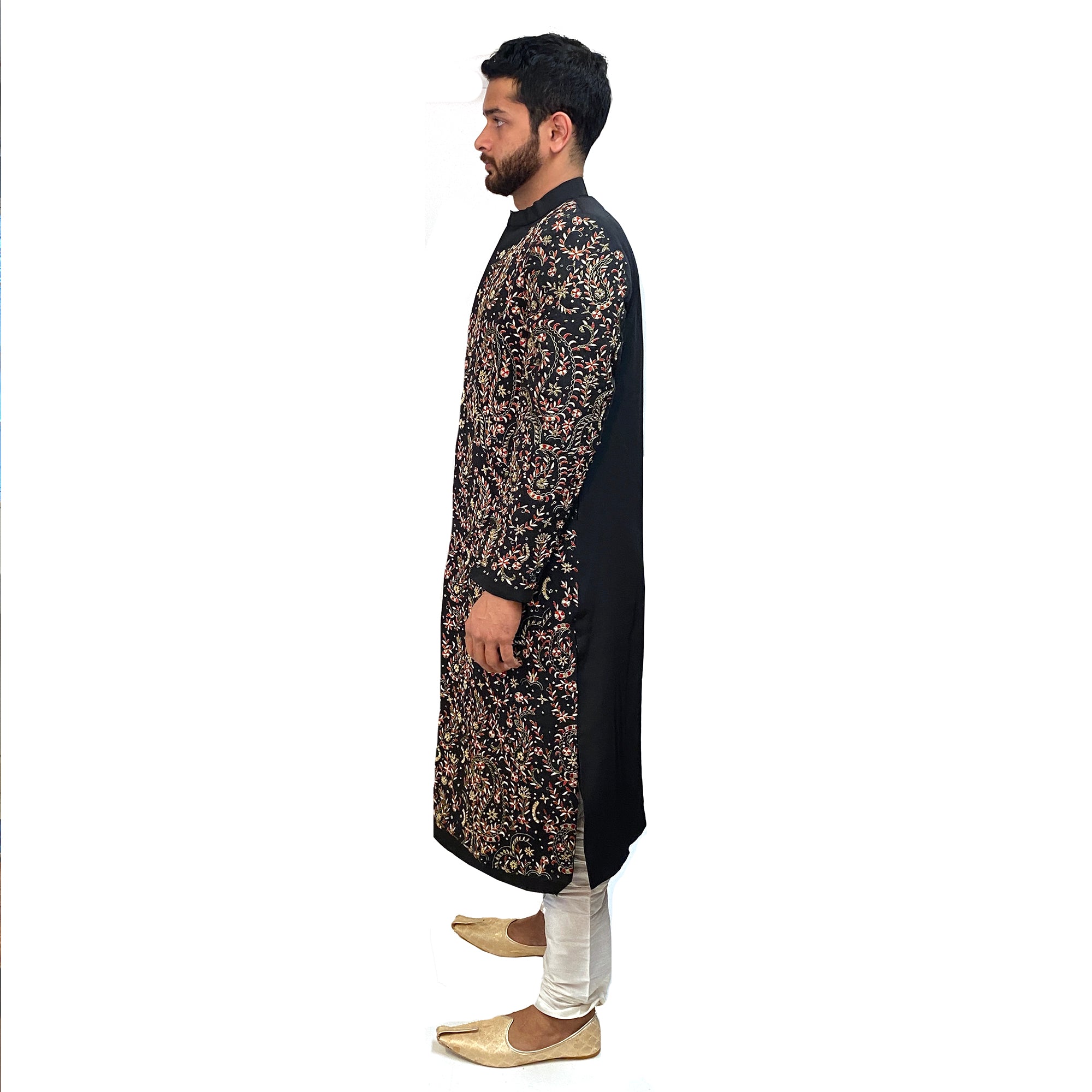 Black Sherwani with Embroidery - Vintage India NYC