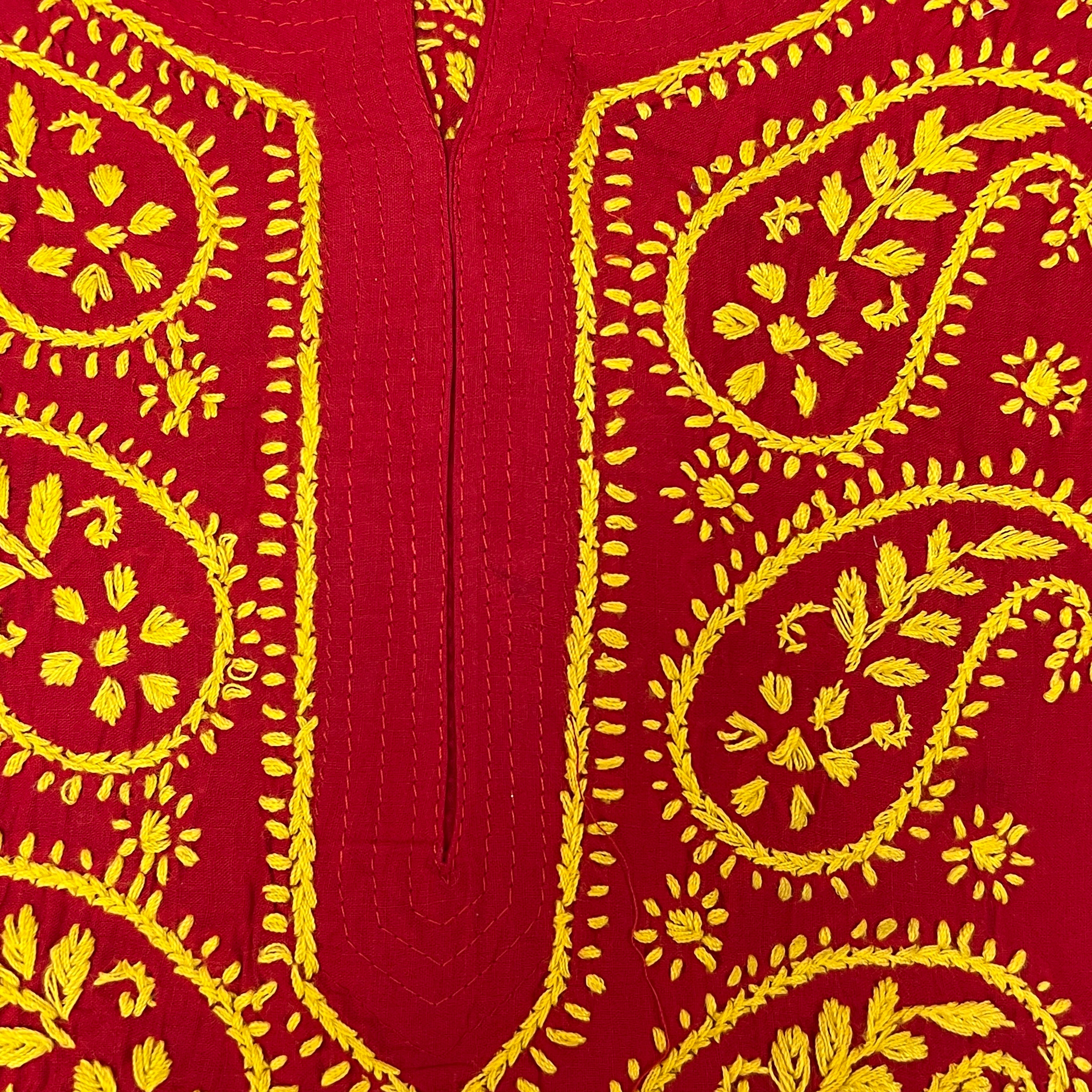 AR Long Embroidered Cotton Tunic kurtis- S - Vintage India NYC