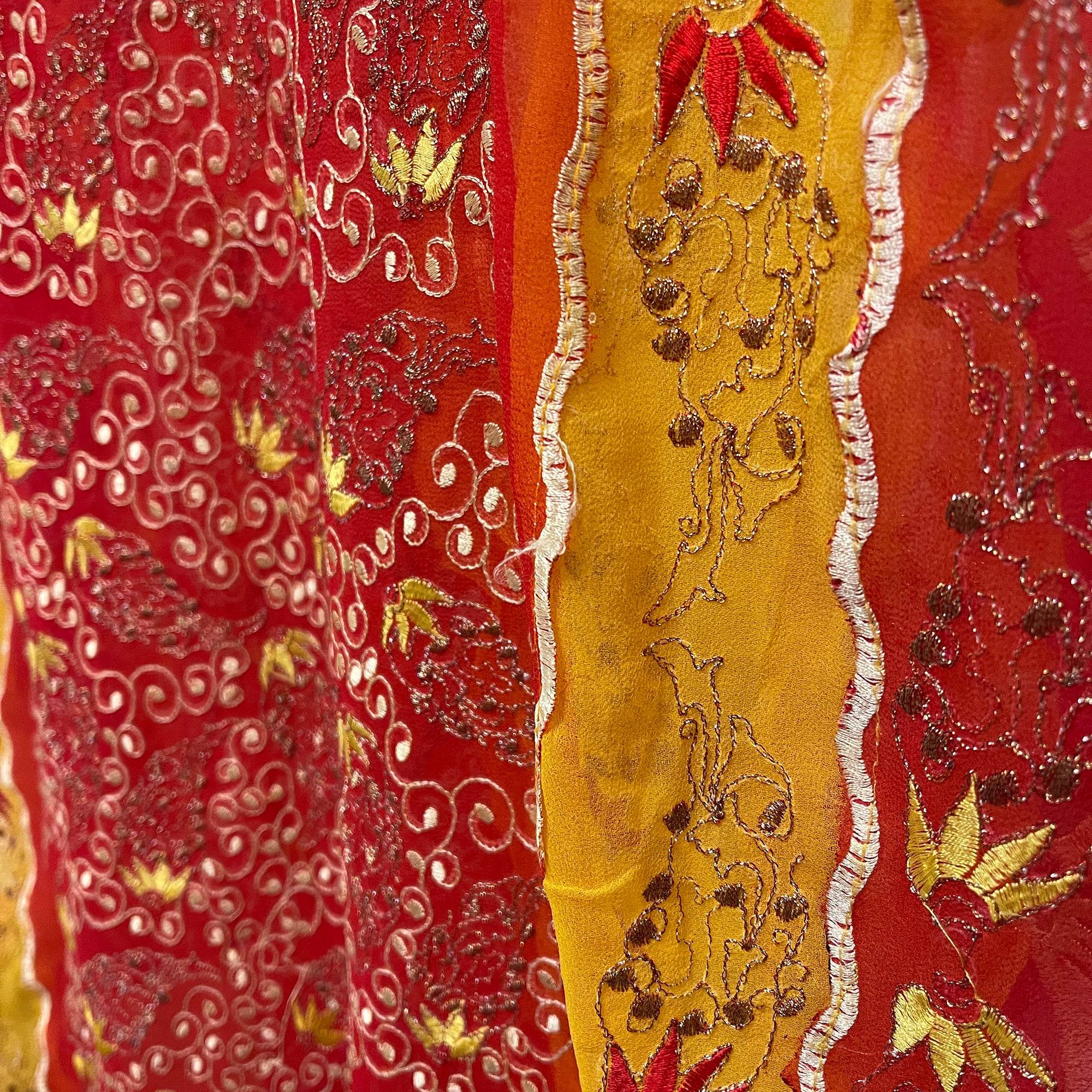 Vintage Red & Yellow Dupatta Scarf 8666 - Vintage India NYC