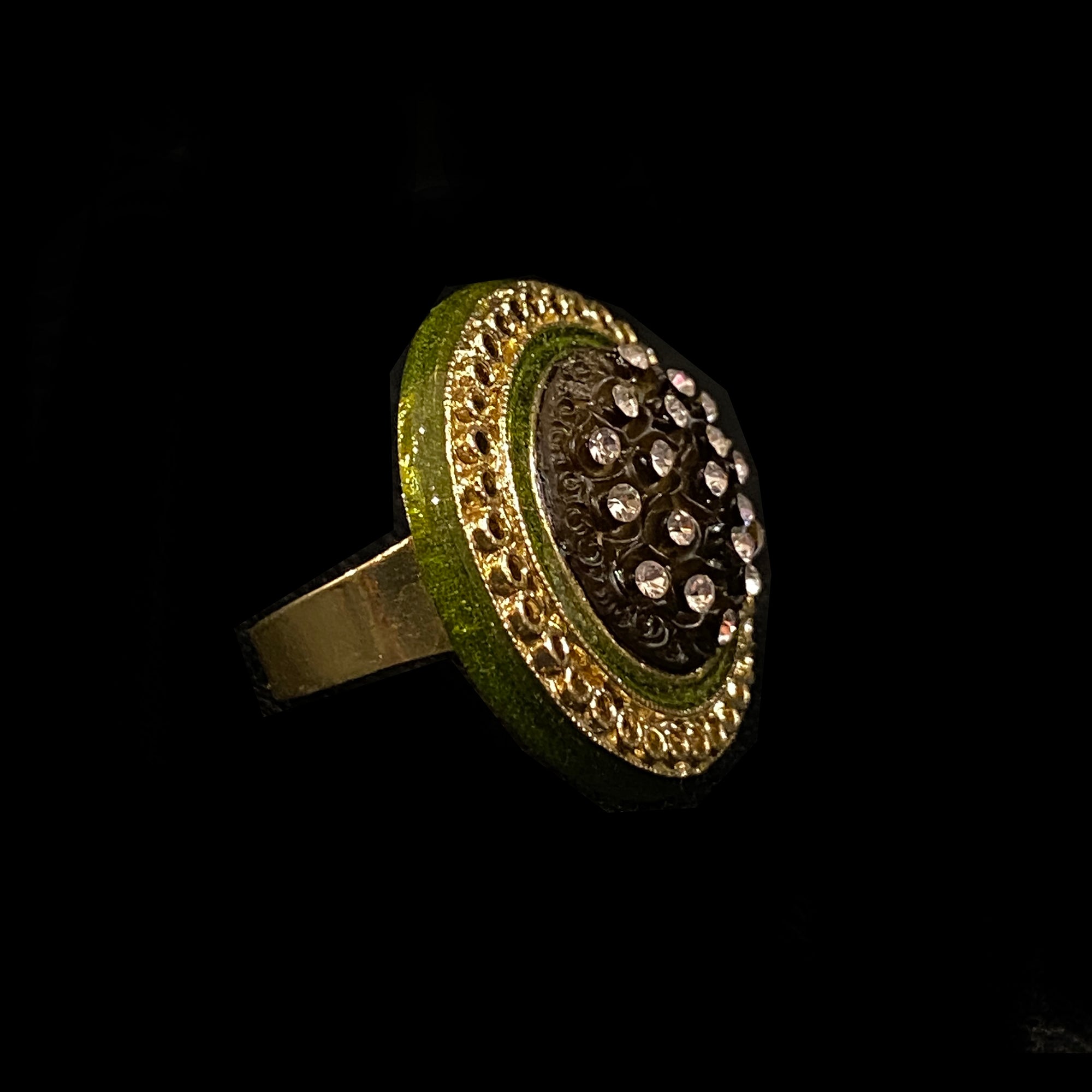 Gold & Green Cocktail Ring 2 - Vintage India NYC