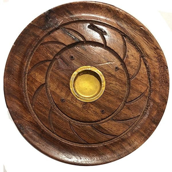 OS Handmade Round Wooden Incense Holder - Vintage India NYC